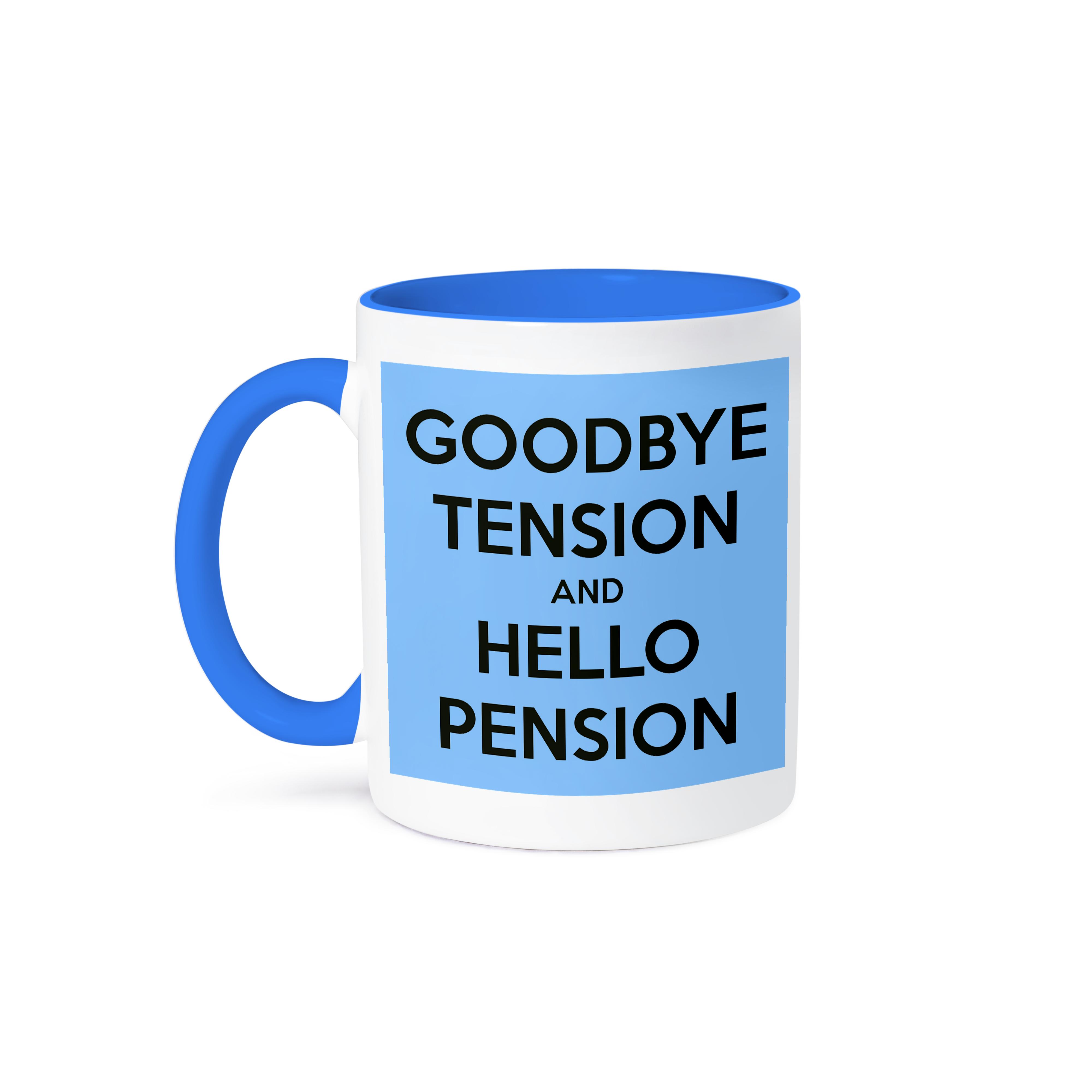 3dRose, Goodbye tension and hello pension. Blue and Black., Mug - Picture 50 of 99