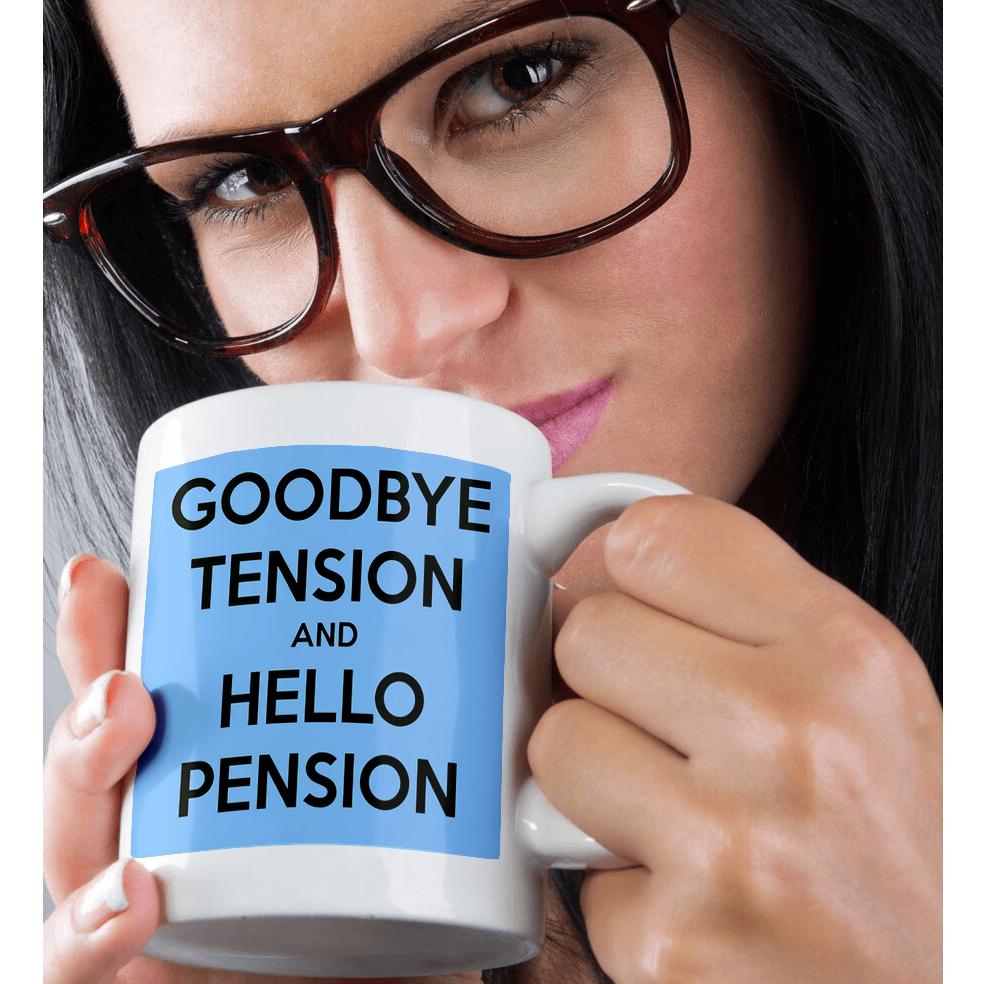 3dRose, Goodbye tension and hello pension. Blue and Black., Mug - Picture 30 of 99