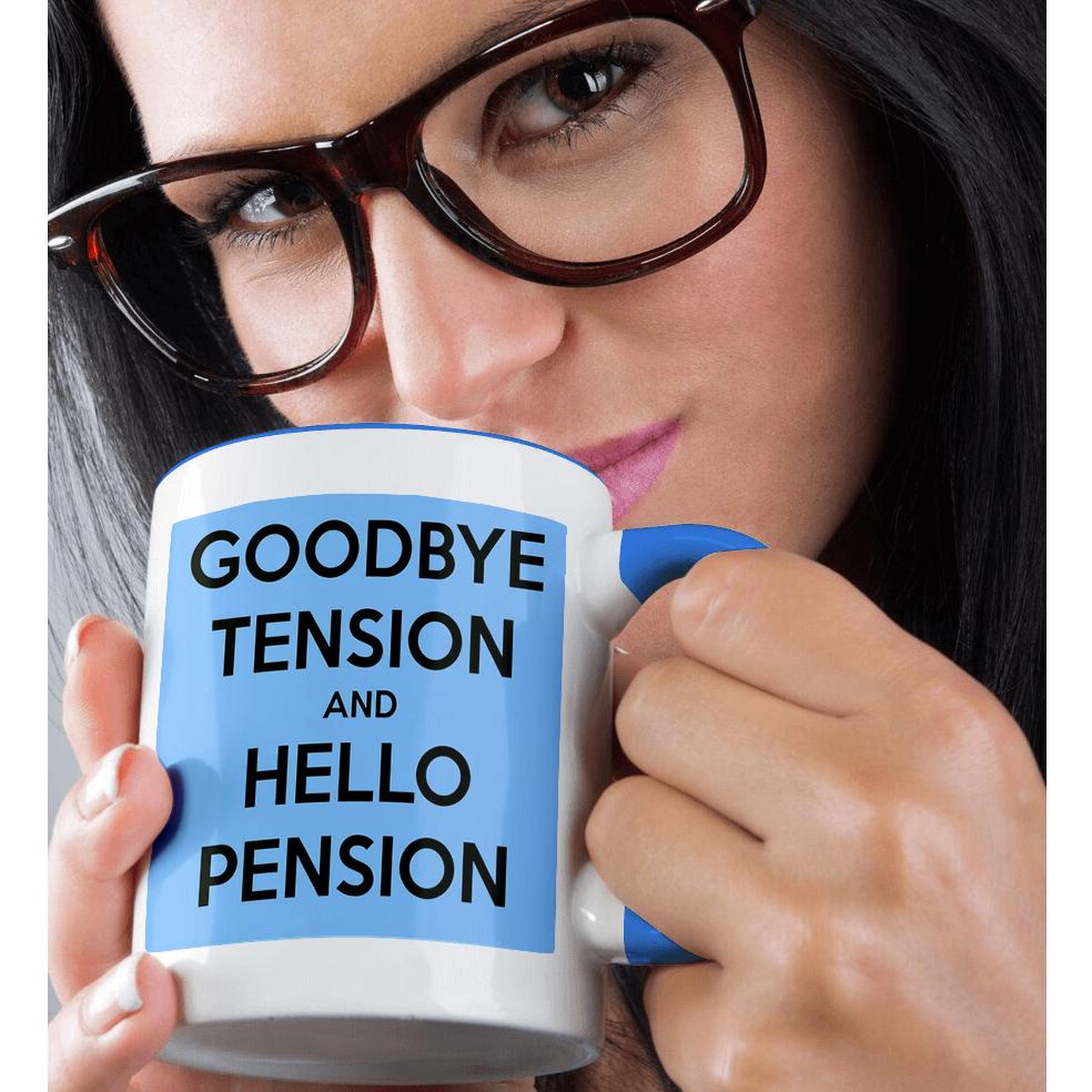 3dRose, Goodbye tension and hello pension. Blue and Black., Mug - Picture 51 of 99