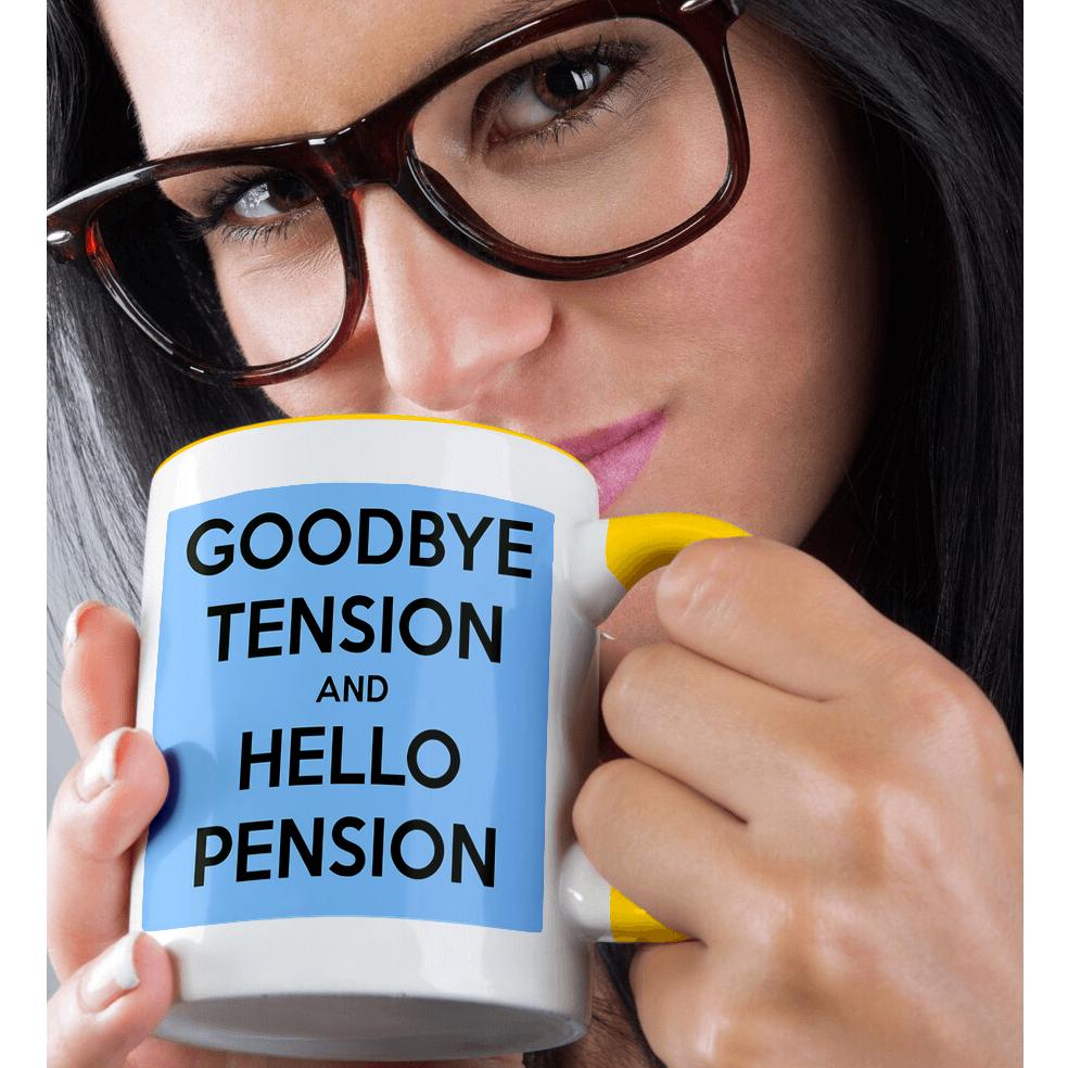 3dRose, Goodbye tension and hello pension. Blue and Black., Mug - Picture 37 of 99