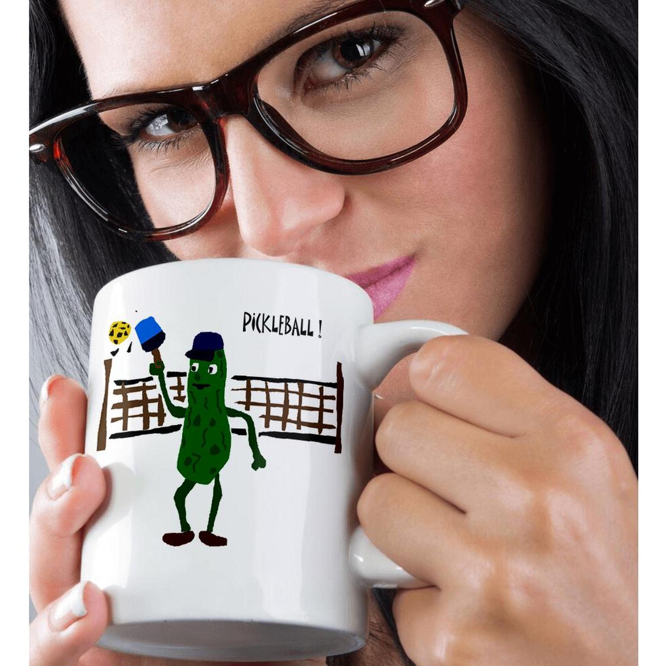 3dRose Funny Pickleball Pickle Playing Pickleball - Mugs (mug_200114)