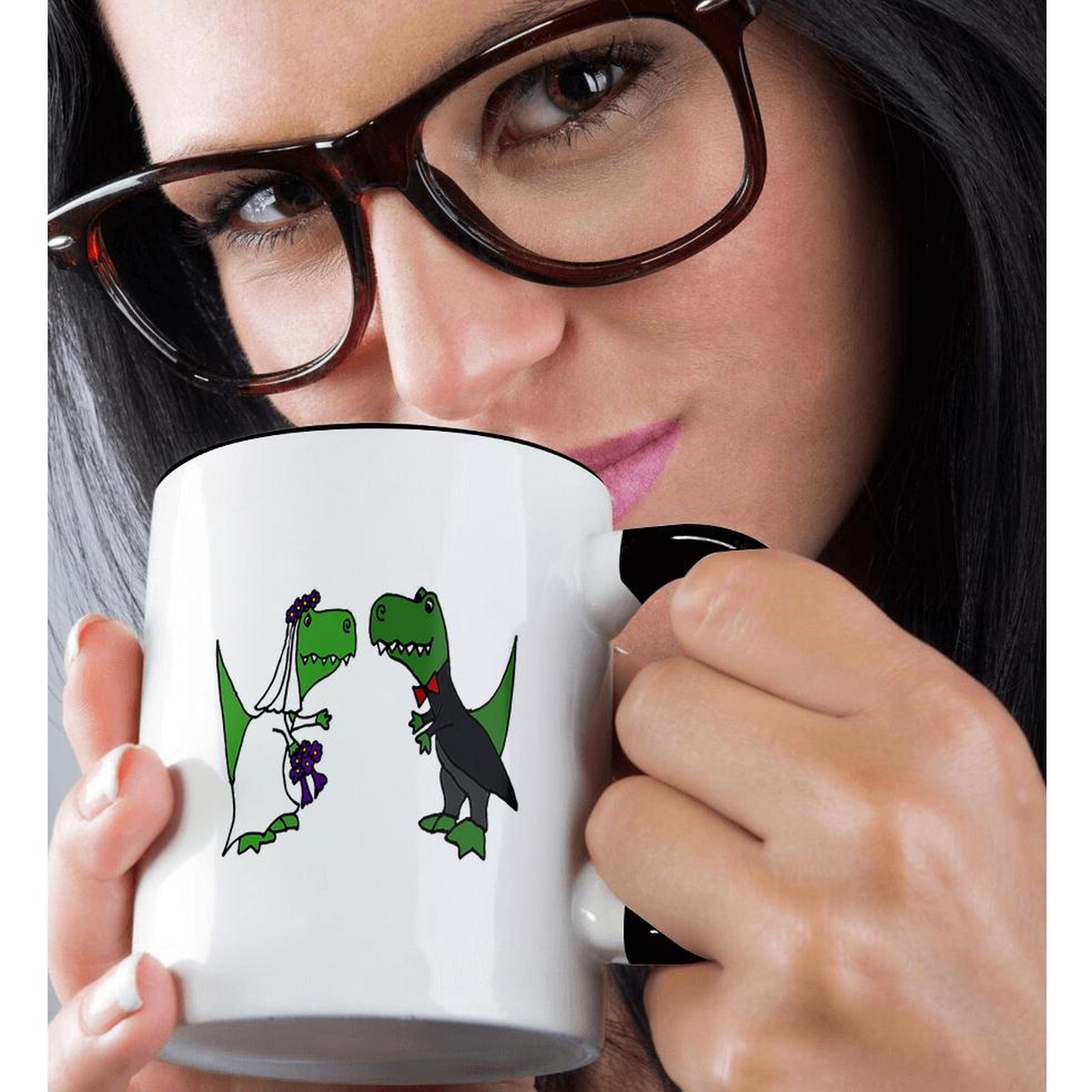 3dRose, Divertido Arte de Boda de Novia y Novio Dinosaurios Trex Verde, Taza - Imagen 23 de 99