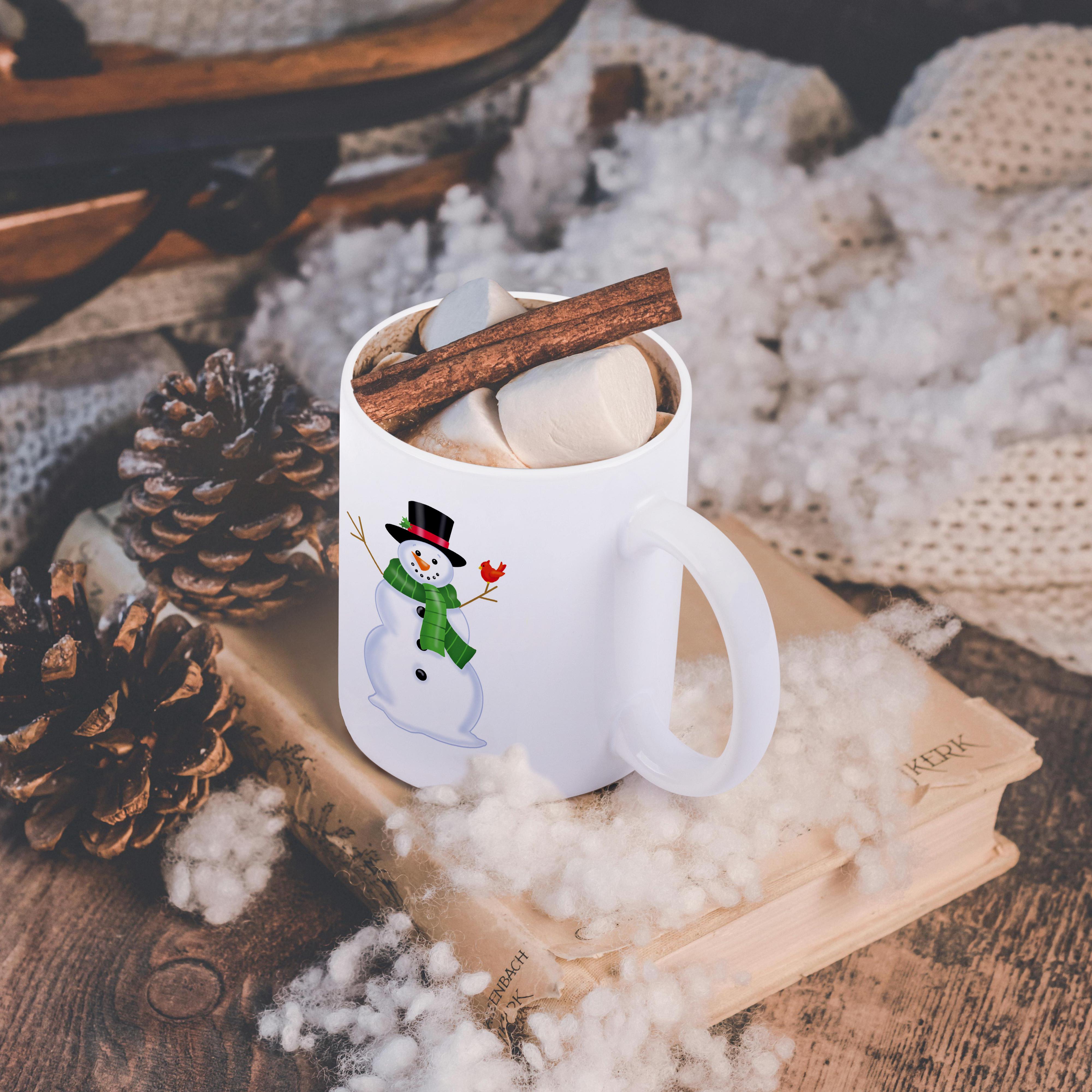 3dRose Cute Christmas Snowman With A Scarf and A Bird - Mugs (mug_217038)