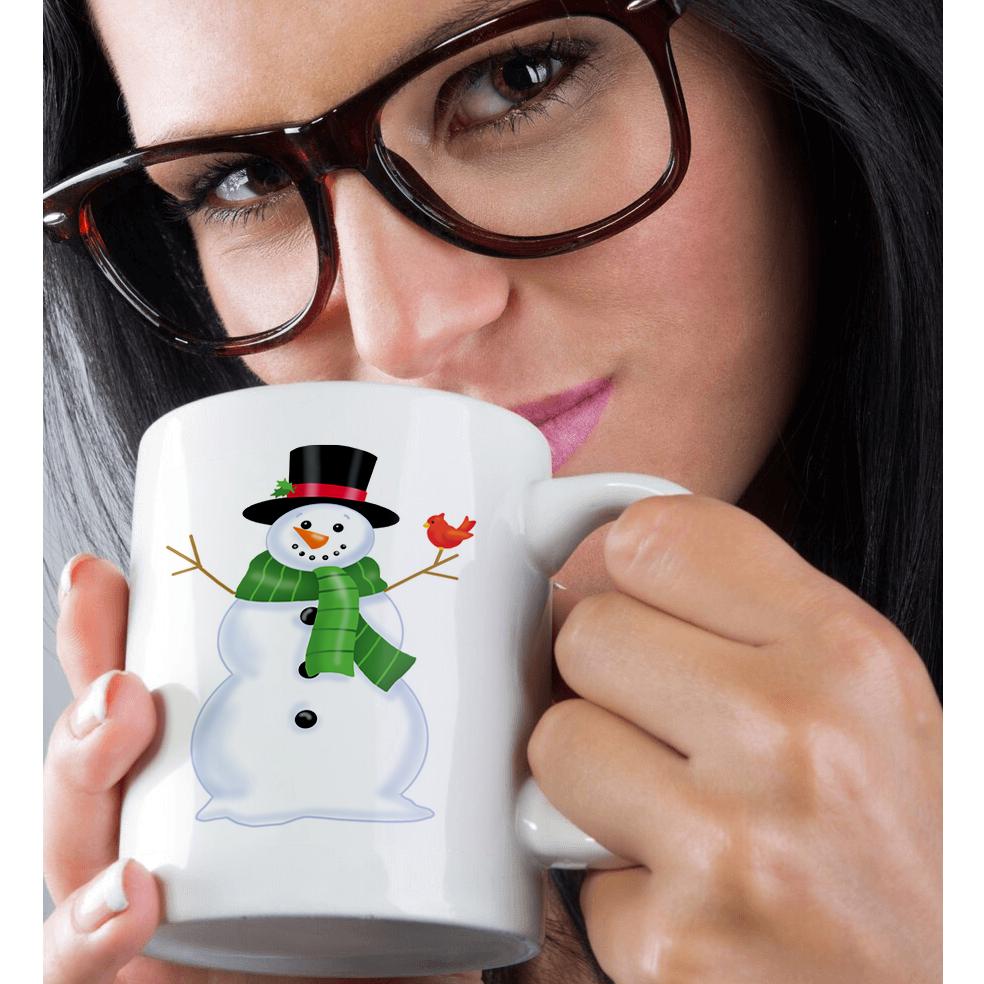 3dRose Cute Christmas Snowman With A Scarf and A Bird - Mugs (mug_217038)