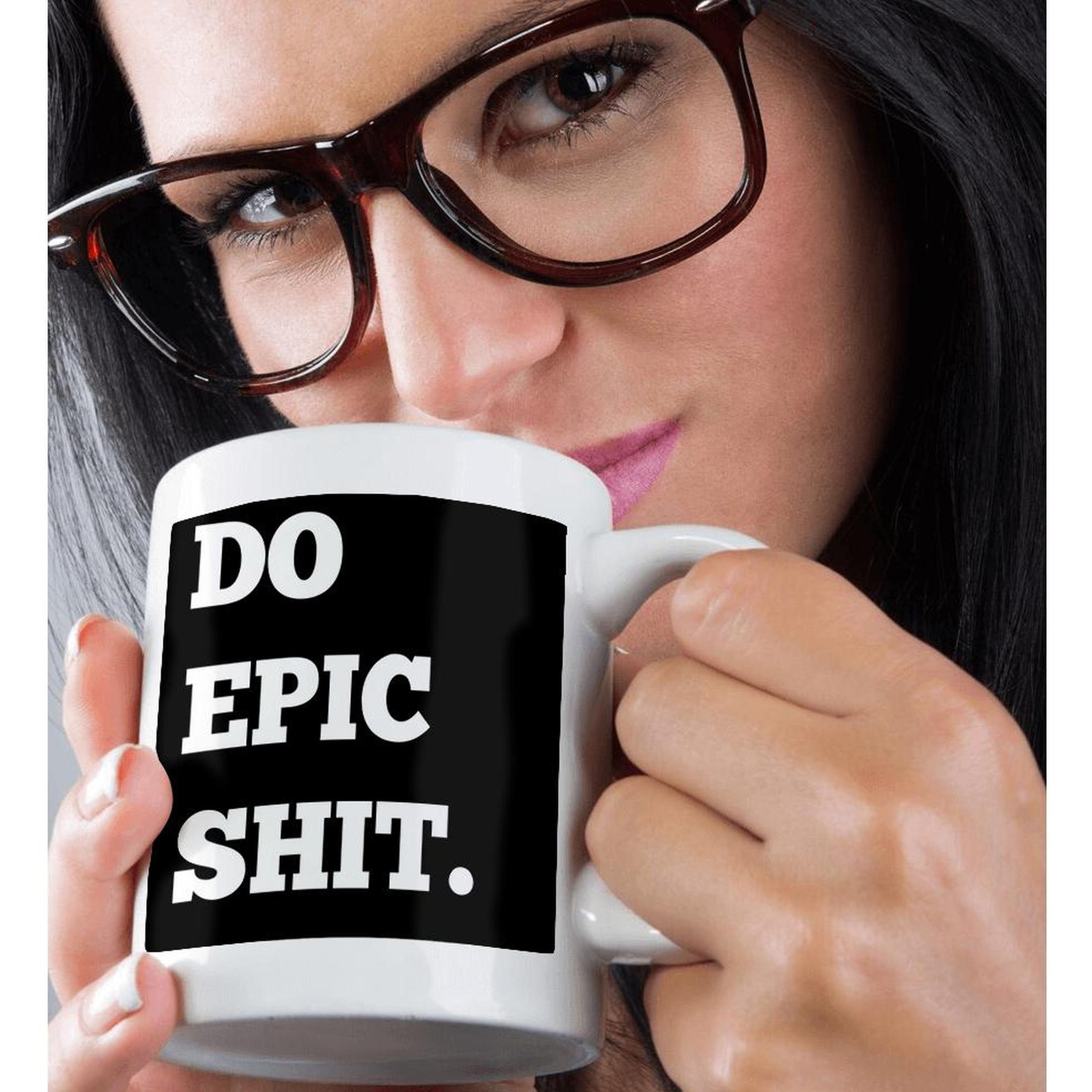 3dRose Xander funny quotes - Do Epic Shit, white letters on a black background - Mugs (mug_220132)