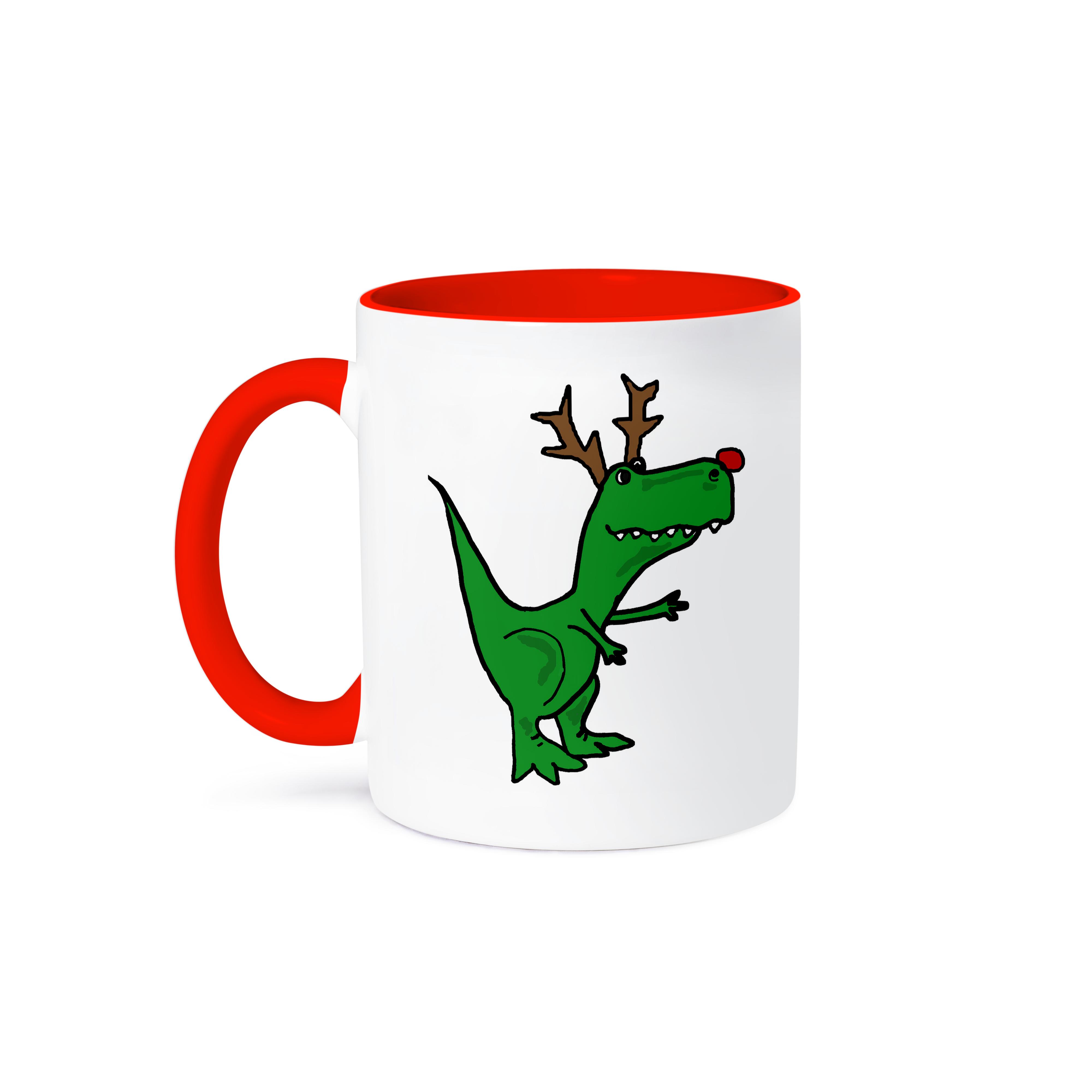 3dRose, lustiger grüner T-Rex Dinosaurier verkleidet als Rudolph Rentier, Tasse - Bild 8 von 99