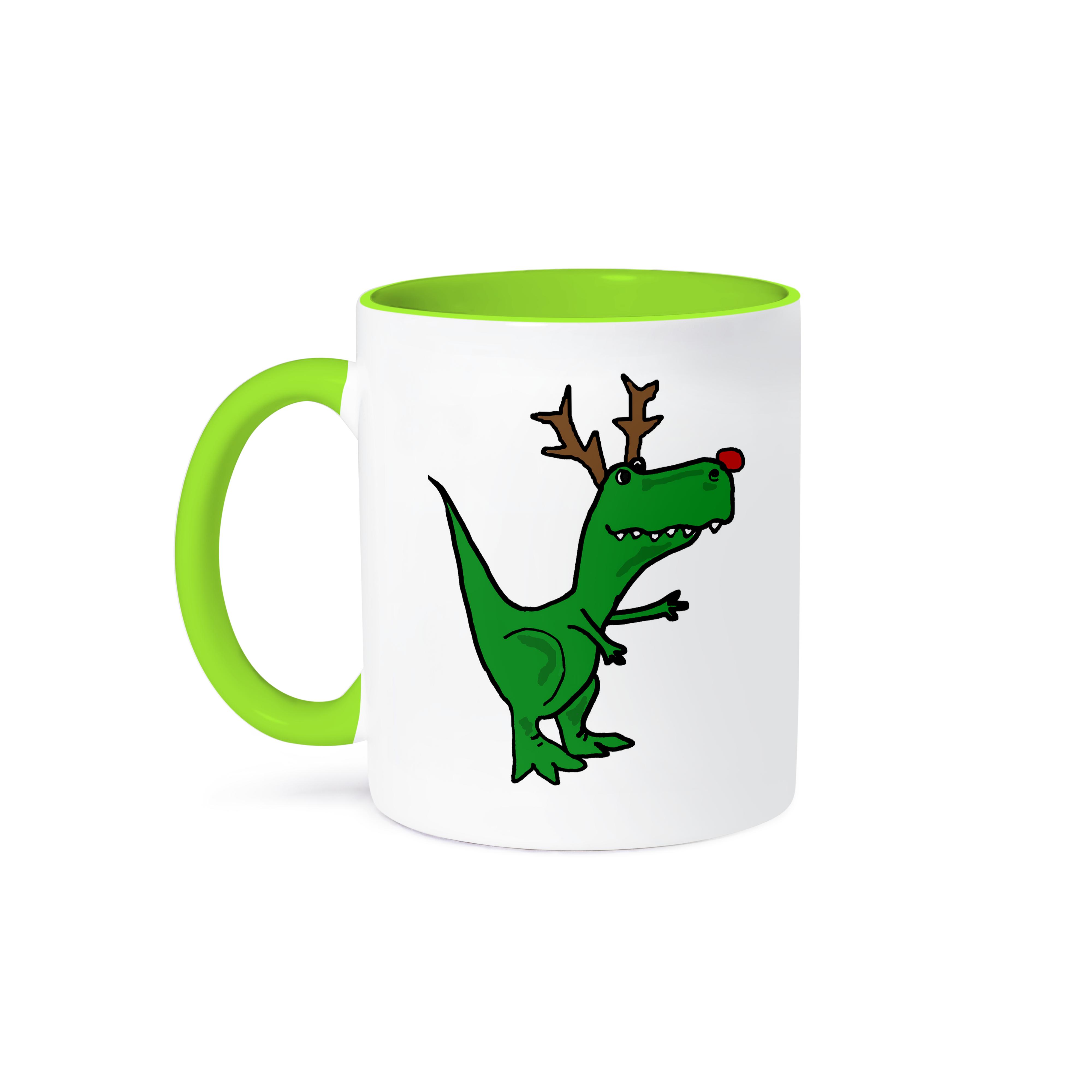 3dRose, lustiger grüner T-Rex Dinosaurier verkleidet als Rudolph Rentier, Tasse - Bild 79 von 99