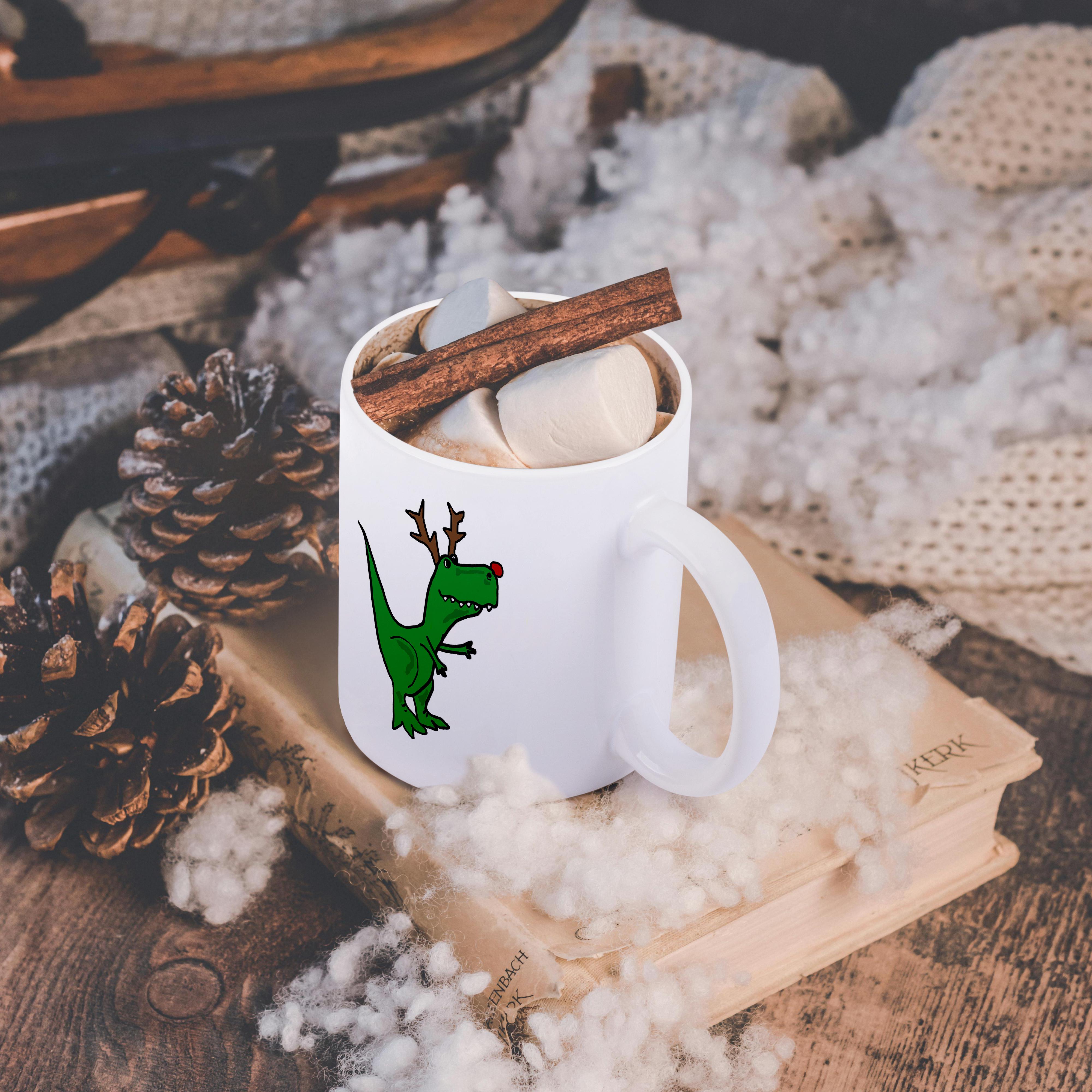 3dRose, lustiger grüner T-Rex Dinosaurier verkleidet als Rudolph Rentier, Tasse - Bild 33 von 99