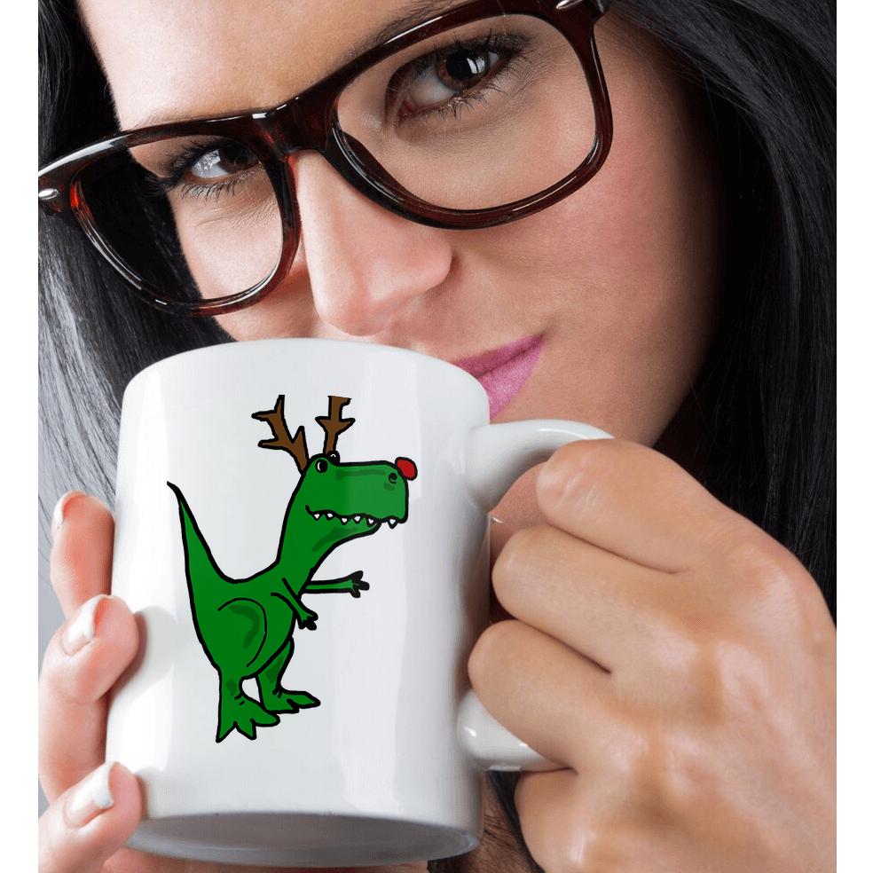 3dRose, lustiger grüner T-Rex Dinosaurier verkleidet als Rudolph Rentier, Tasse - Bild 30 von 99