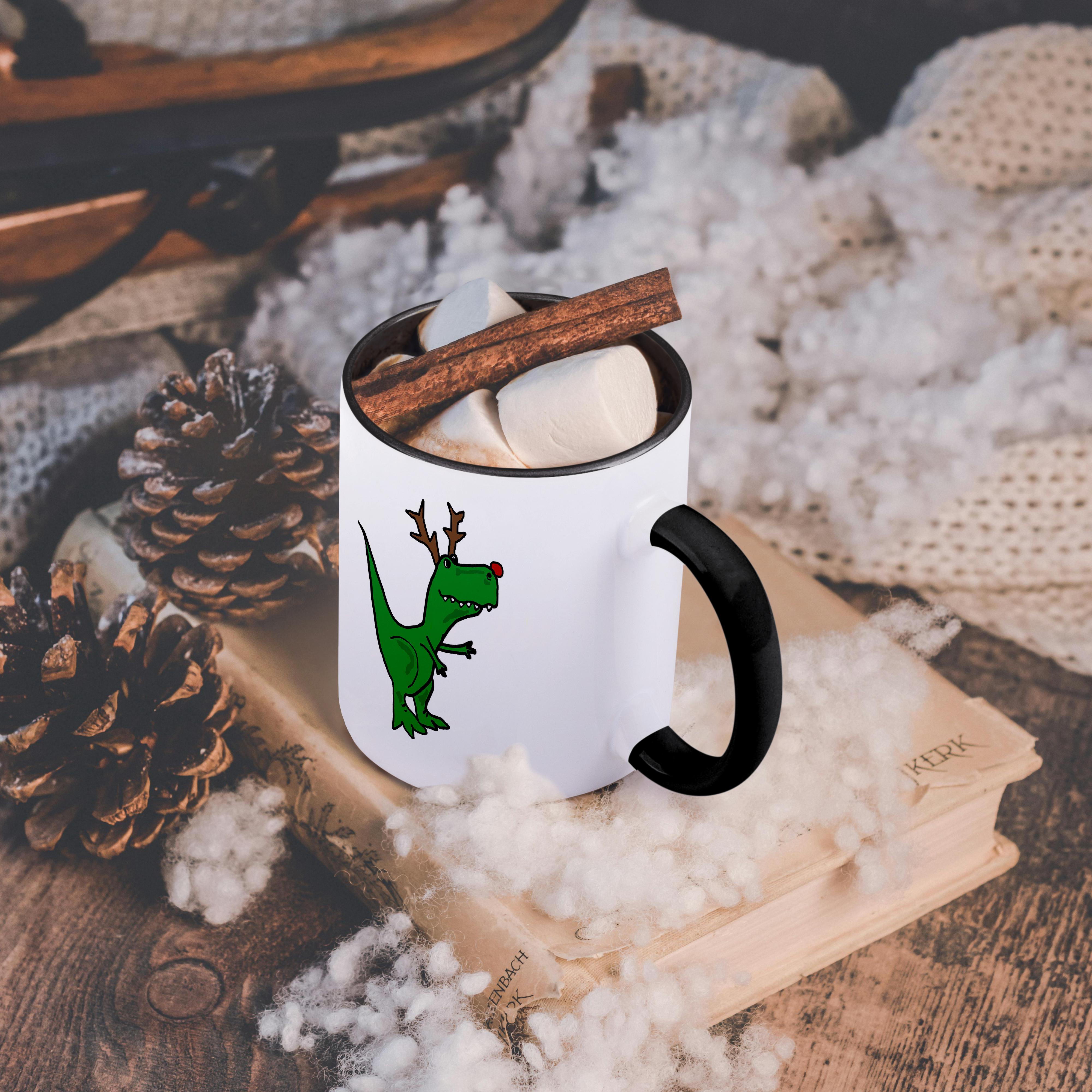 3dRose, lustiger grüner T-Rex Dinosaurier verkleidet als Rudolph Rentier, Tasse - Bild 19 von 99