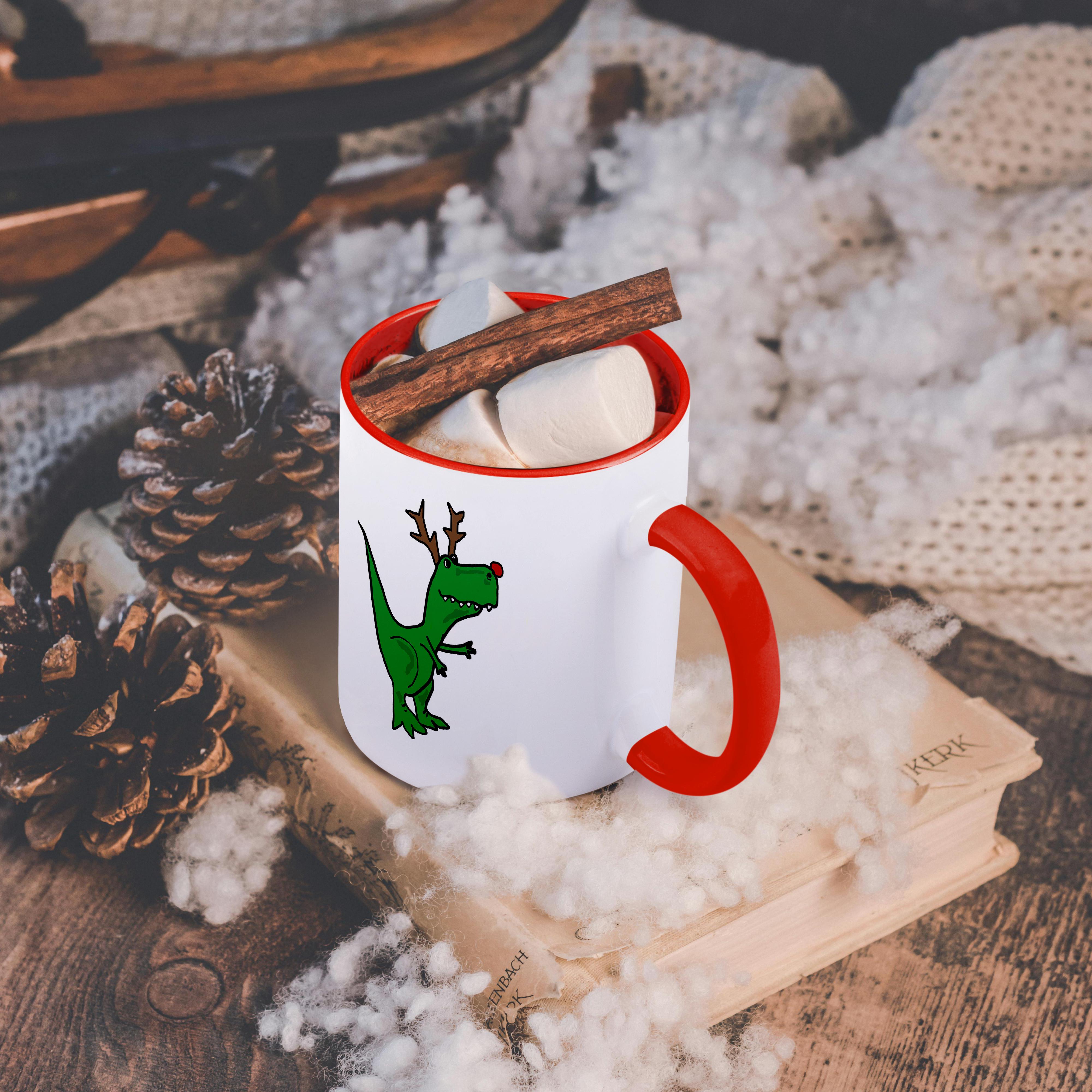 3dRose, lustiger grüner T-Rex Dinosaurier verkleidet als Rudolph Rentier, Tasse - Bild 12 von 99