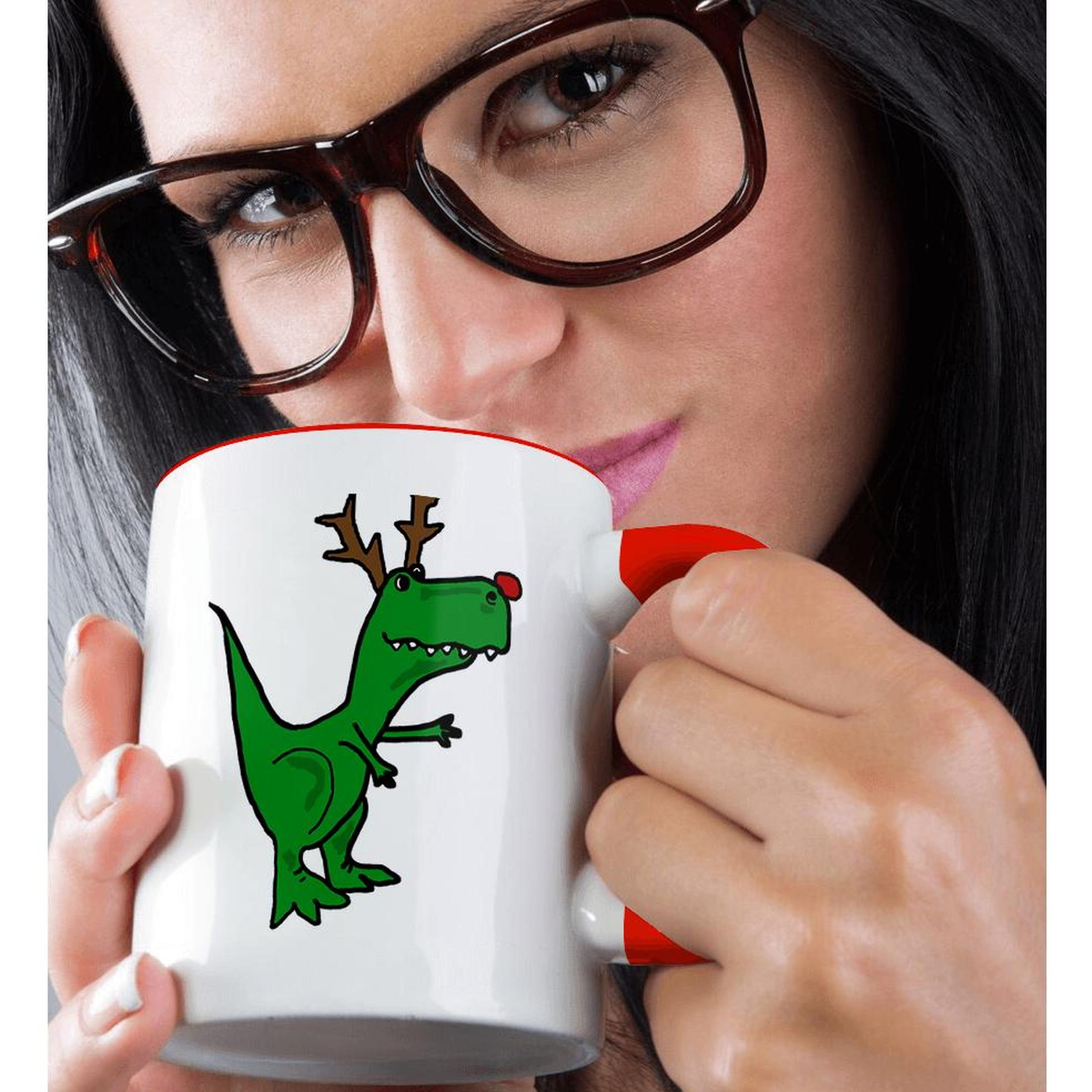 3dRose, lustiger grüner T-Rex Dinosaurier verkleidet als Rudolph Rentier, Tasse - Bild 9 von 99