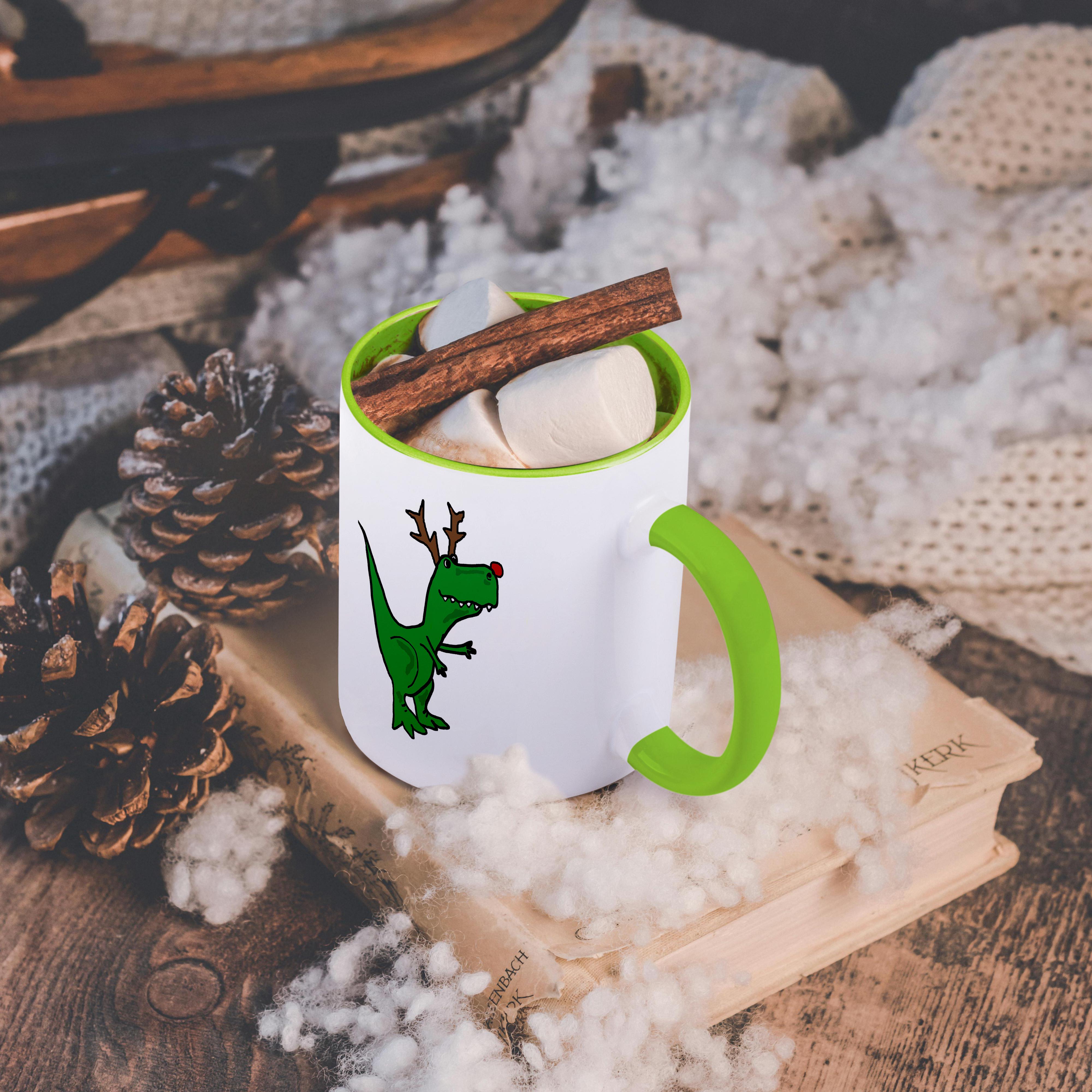 3dRose, lustiger grüner T-Rex Dinosaurier verkleidet als Rudolph Rentier, Tasse - Bild 83 von 99