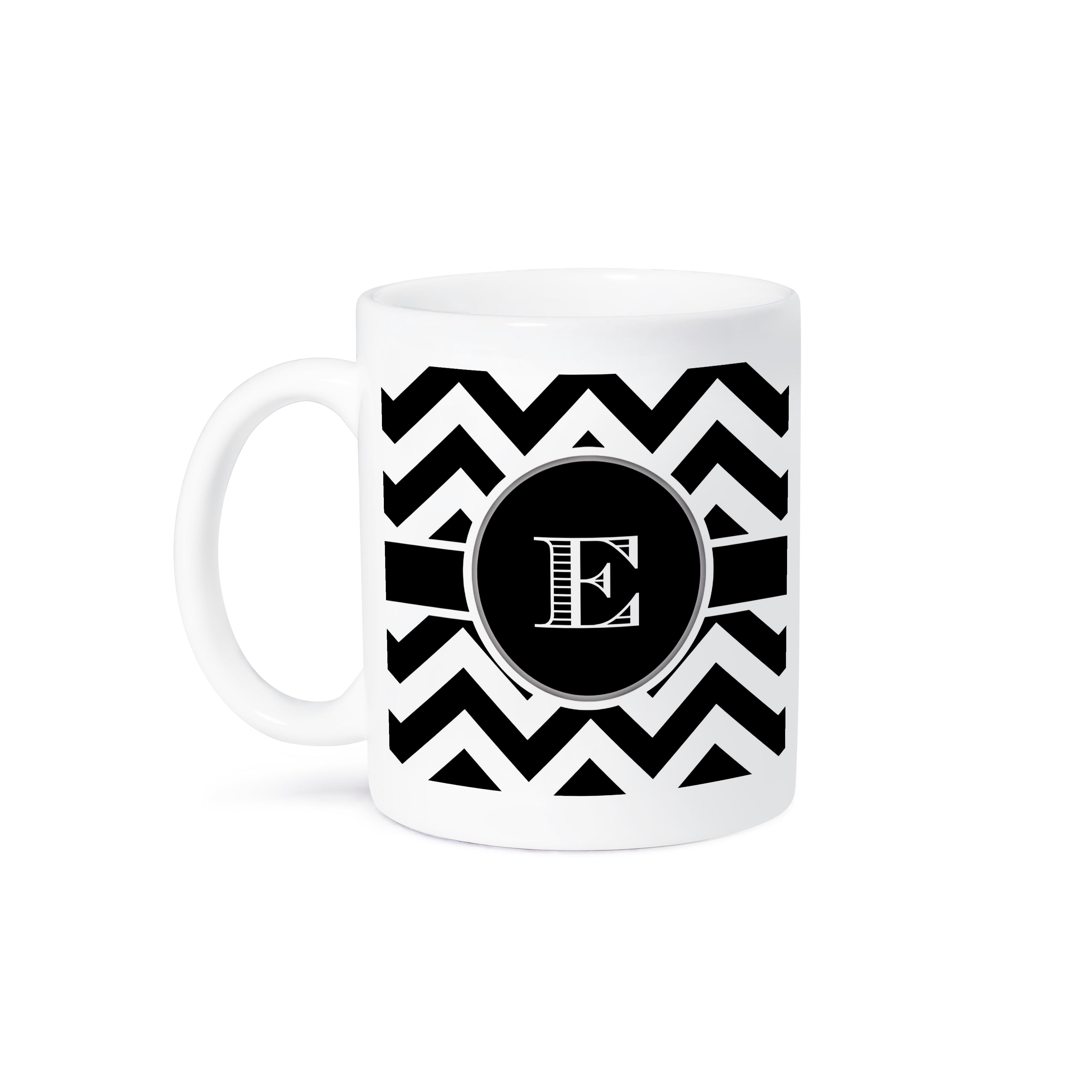 3dRose BrooklynMeme Designs - Black and white chevron monogram initial E - Mugs (mug_222067)