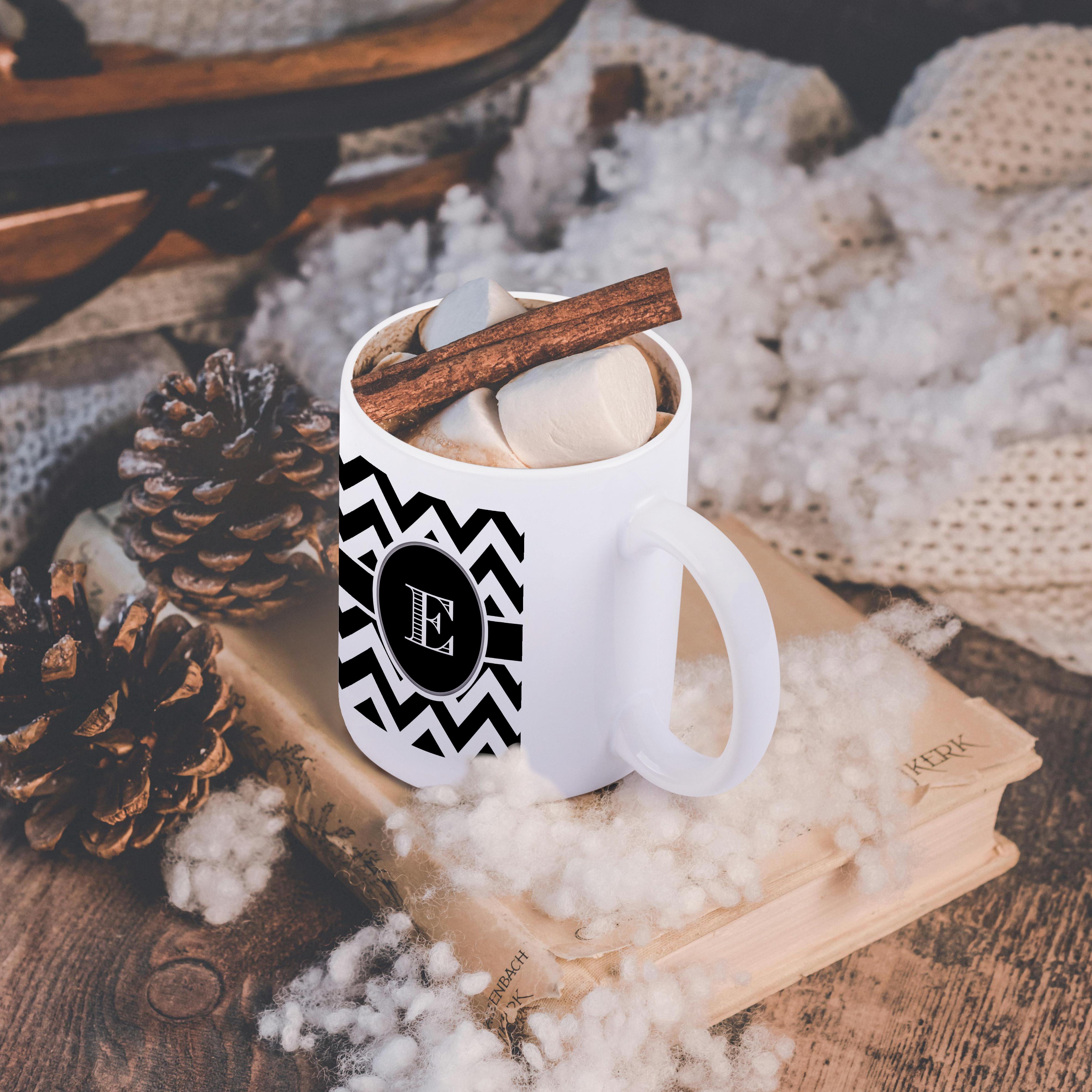 3dRose BrooklynMeme Designs - Black and white chevron monogram initial E - Mugs (mug_222067)