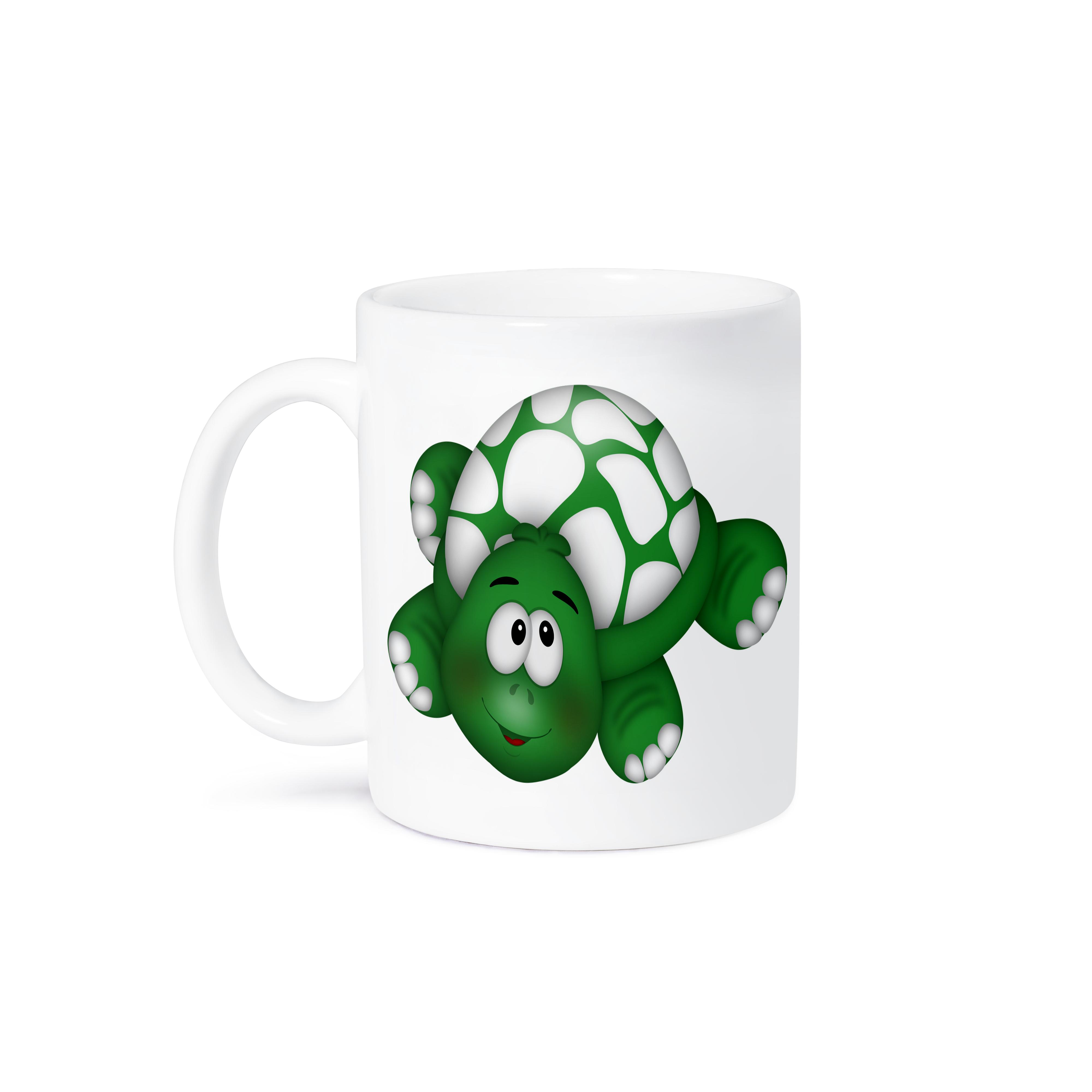 3dRose Cute Bright Green and White Turtle Illustration - Mugs (mug_222629)