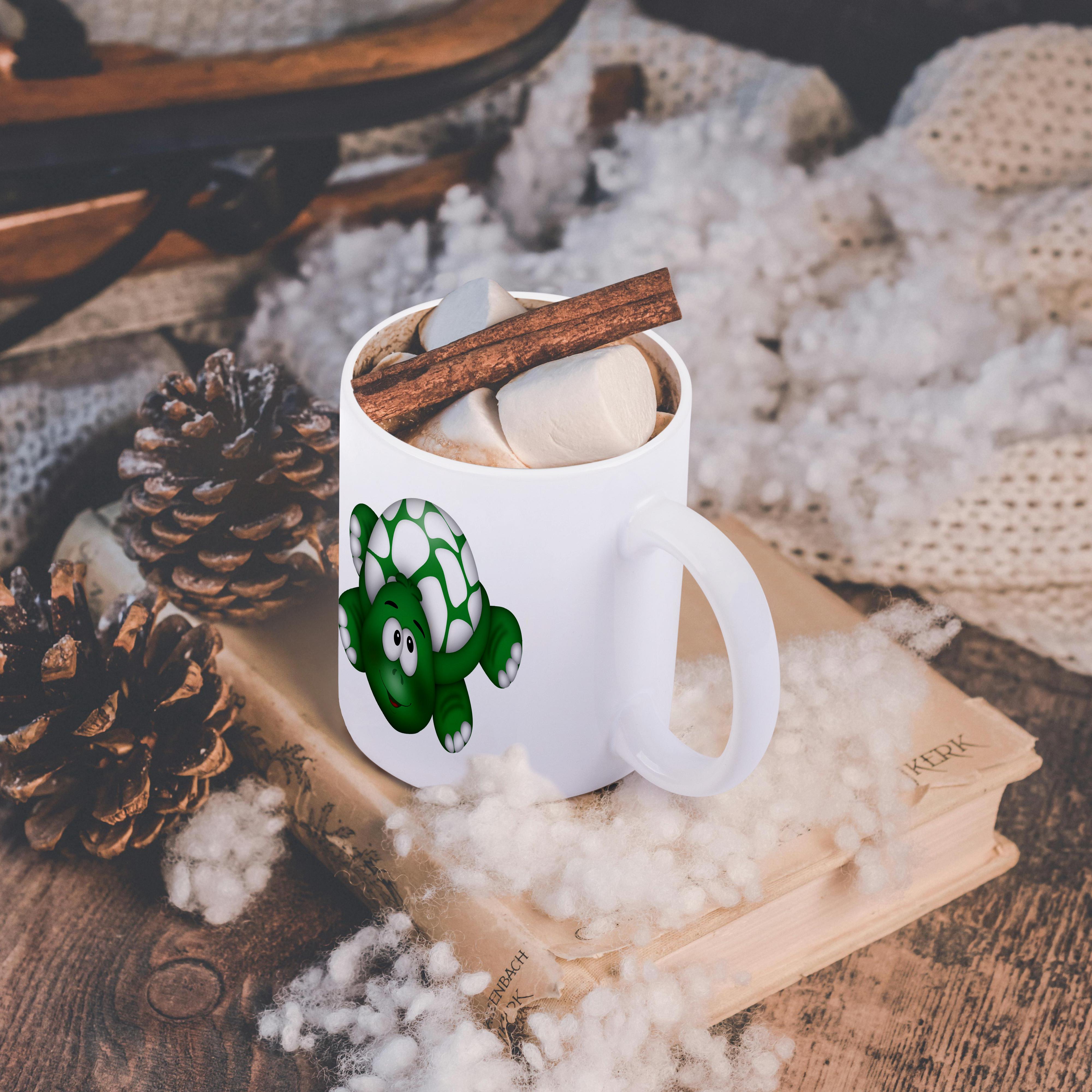 3dRose Cute Bright Green and White Turtle Illustration - Mugs (mug_222629)