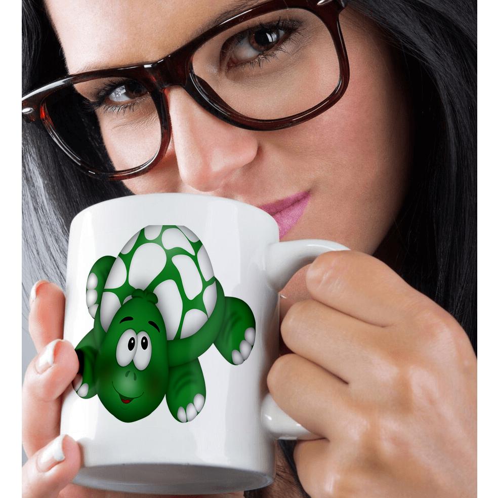 3dRose Cute Bright Green and White Turtle Illustration - Mugs (mug_222629)