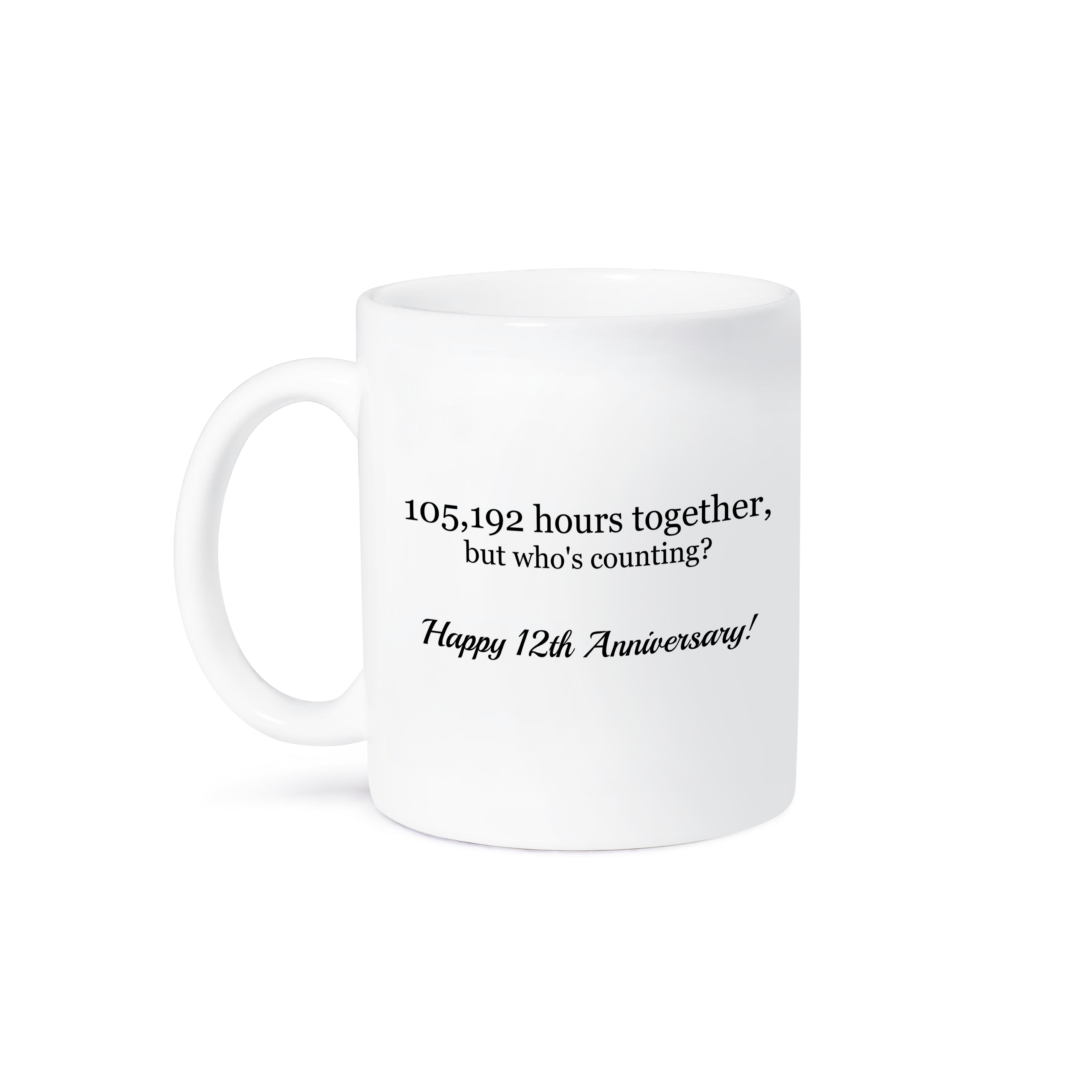 3dRose BrooklynMeMe Anniversary - Happy 12th Anniversary - 105192 hours together - Mugs (mug_224657)