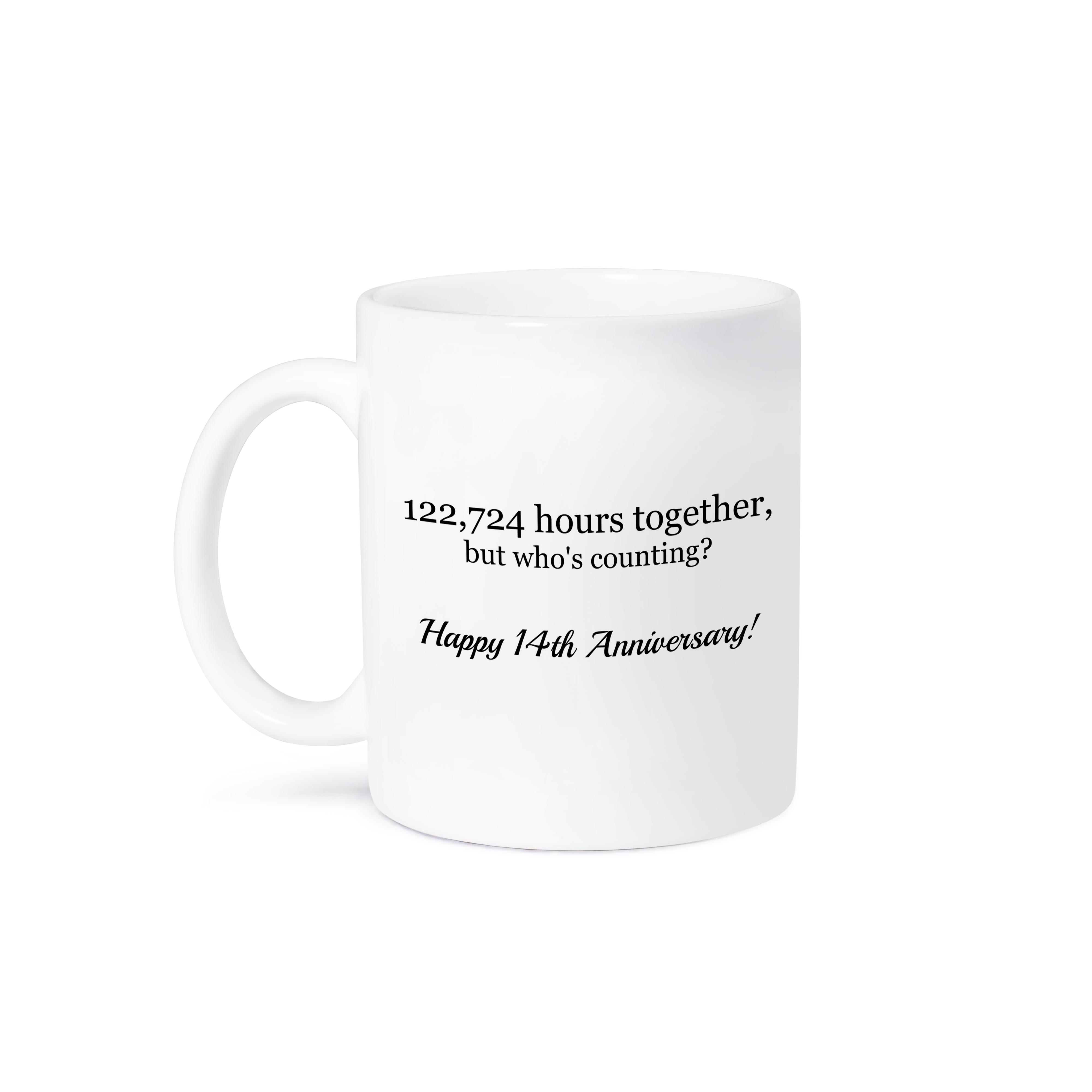 3dRose BrooklynMeMe Anniversary - Happy 14th Anniversary - 122724 hours together - Mugs (mug_224659)