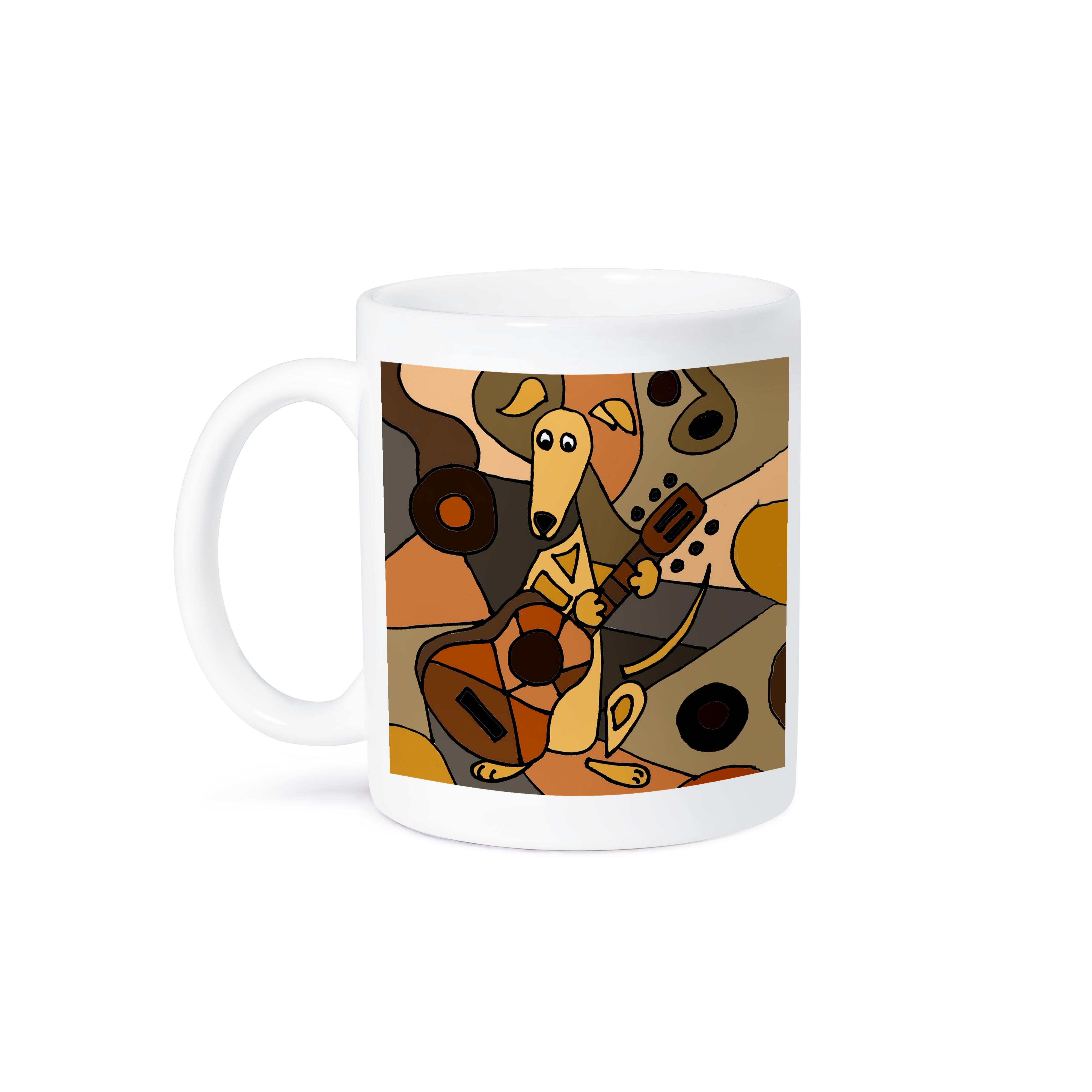 3dRose All Smiles Art Dogs - Funny Greyhound Dog Playing Guitar Abstract Art - Mugs (mug_224775)