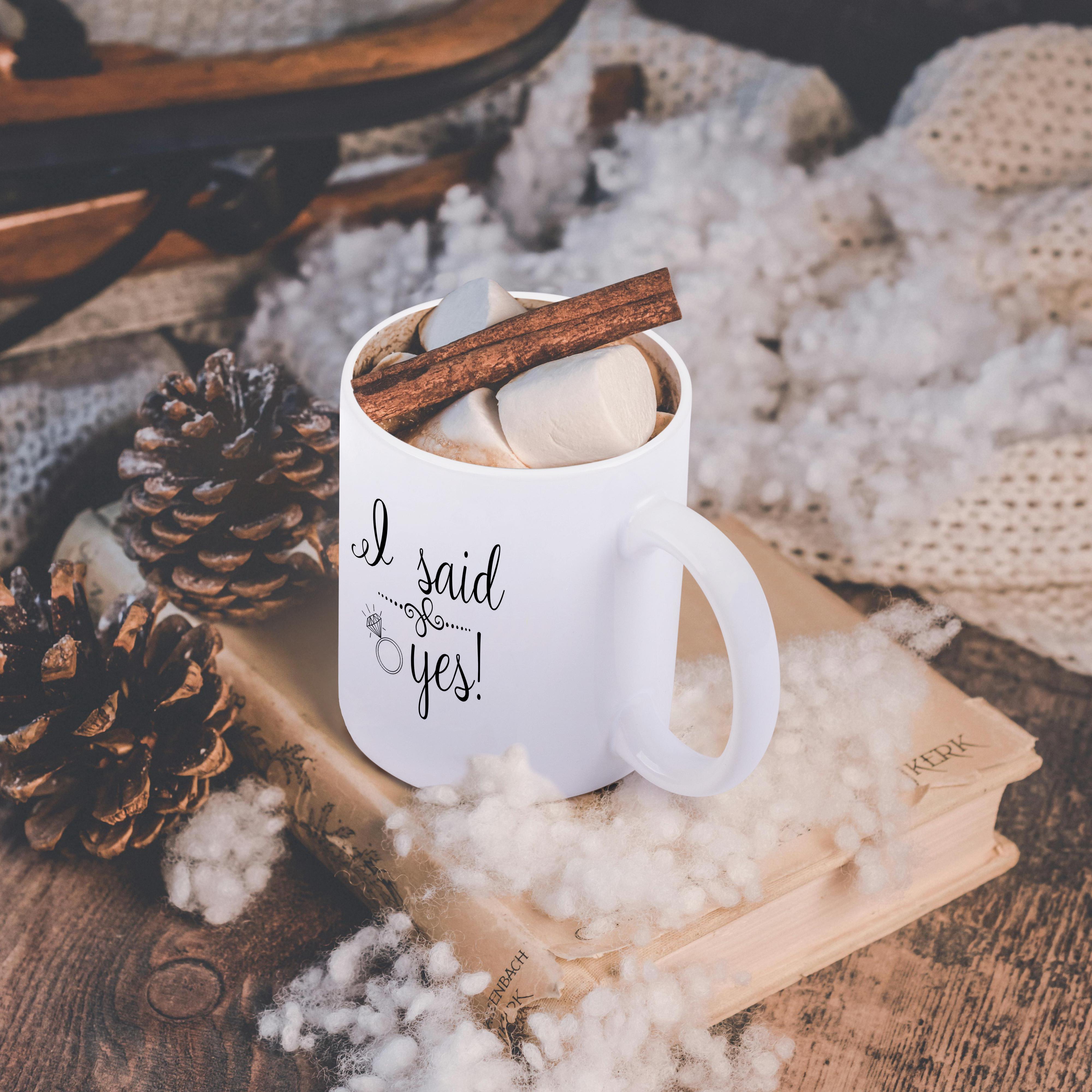 3dRose Lenas Photos - Wedding - I Said Yes Engagement Ring - Mugs (mug_235578)