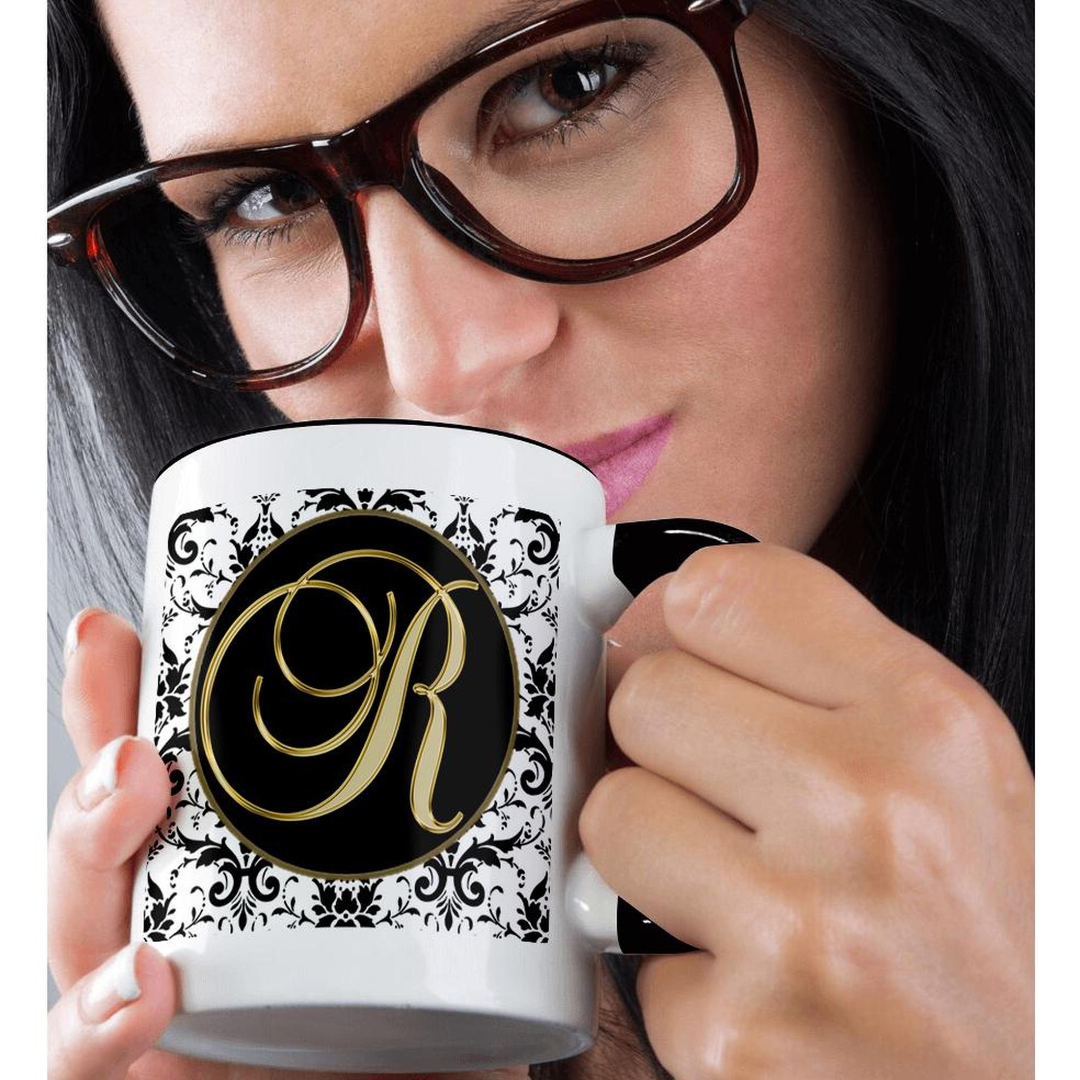 3dRose, Bild der Schrift Buchstabe R in schwarz weiß und gold, Tasse - Bild 23 von 99