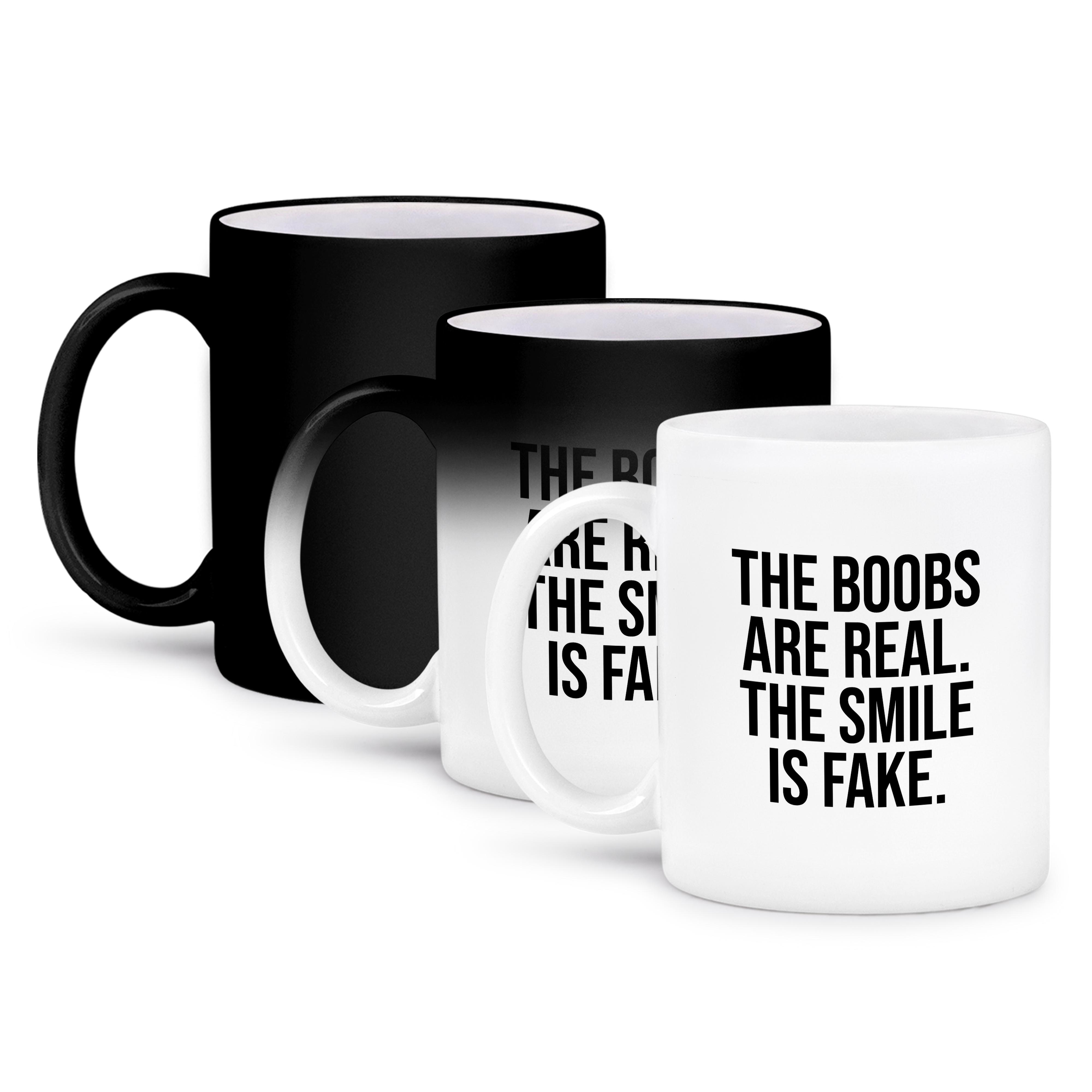 3dRose, The boobs are real. The smile is fake. Black on white background., Mug - Bild 57 von 99