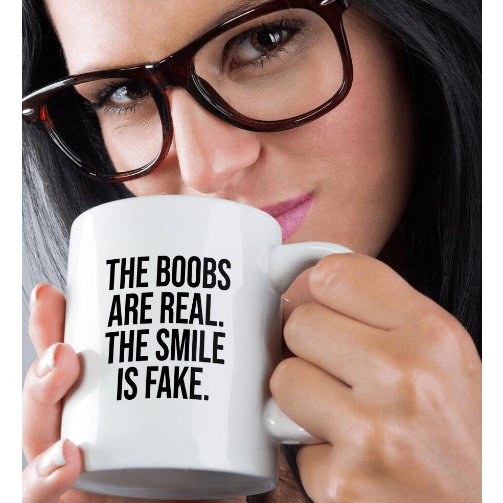 3dRose, The boobs are real. The smile is fake. Black on white background., Mug - Bild 30 von 99