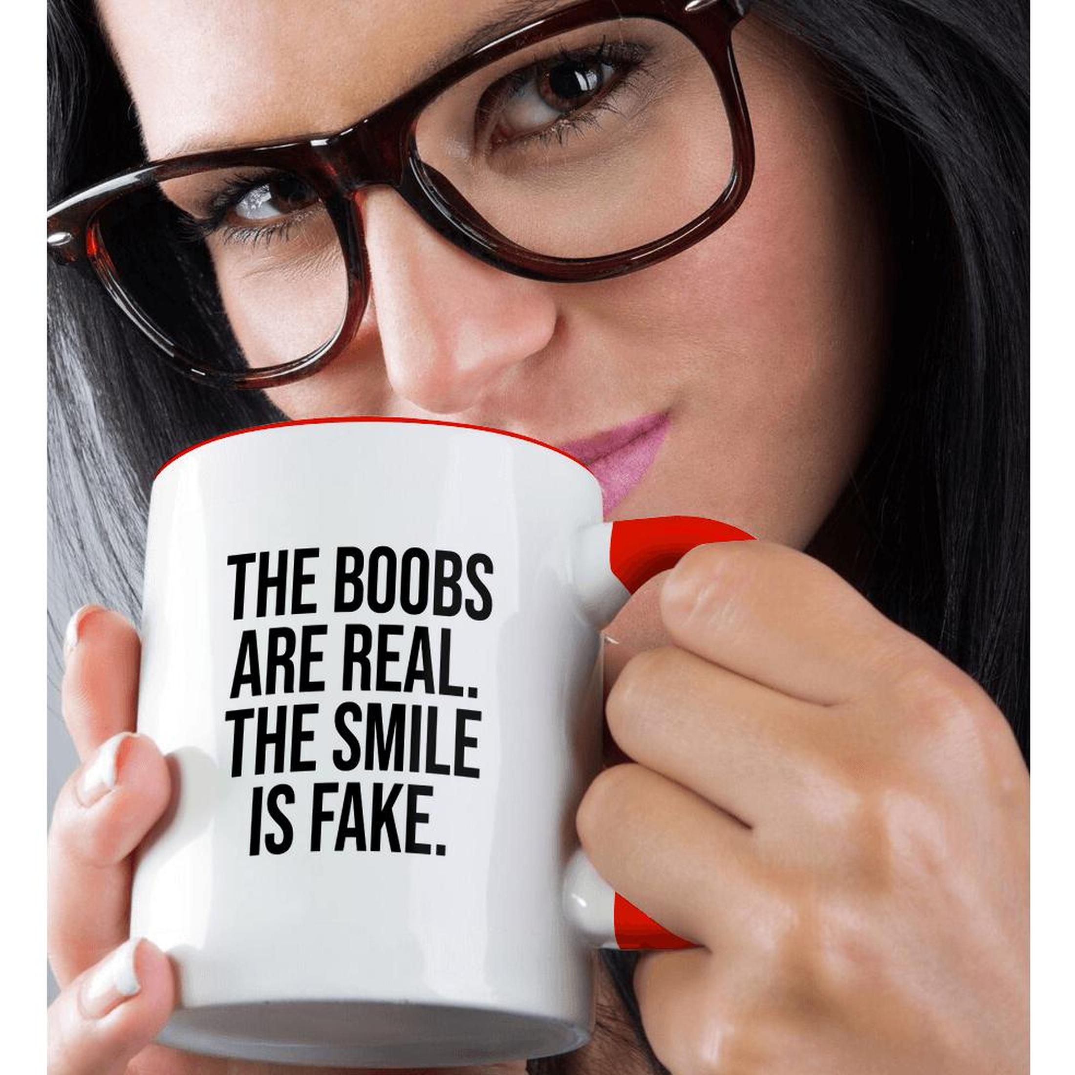 3dRose, The boobs are real. The smile is fake. Black on white background., Mug - Bild 9 von 99
