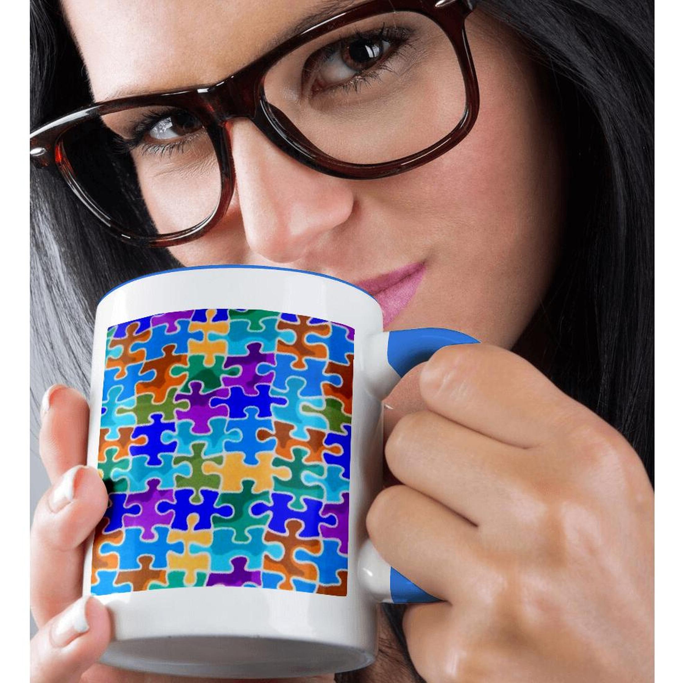 3dRose, Blue Violet Green Yellow Puzzle Pieces, Mug - Picture 44 of 99