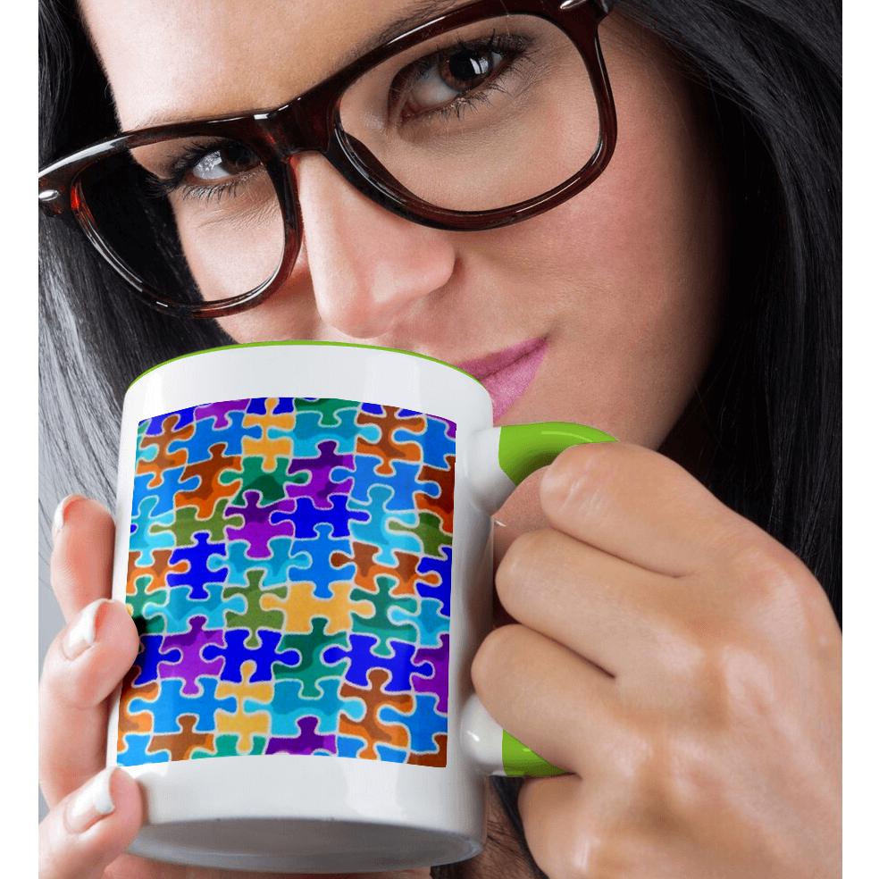 3dRose, Blue Violet Green Yellow Puzzle Pieces, Mug - Picture 37 of 99