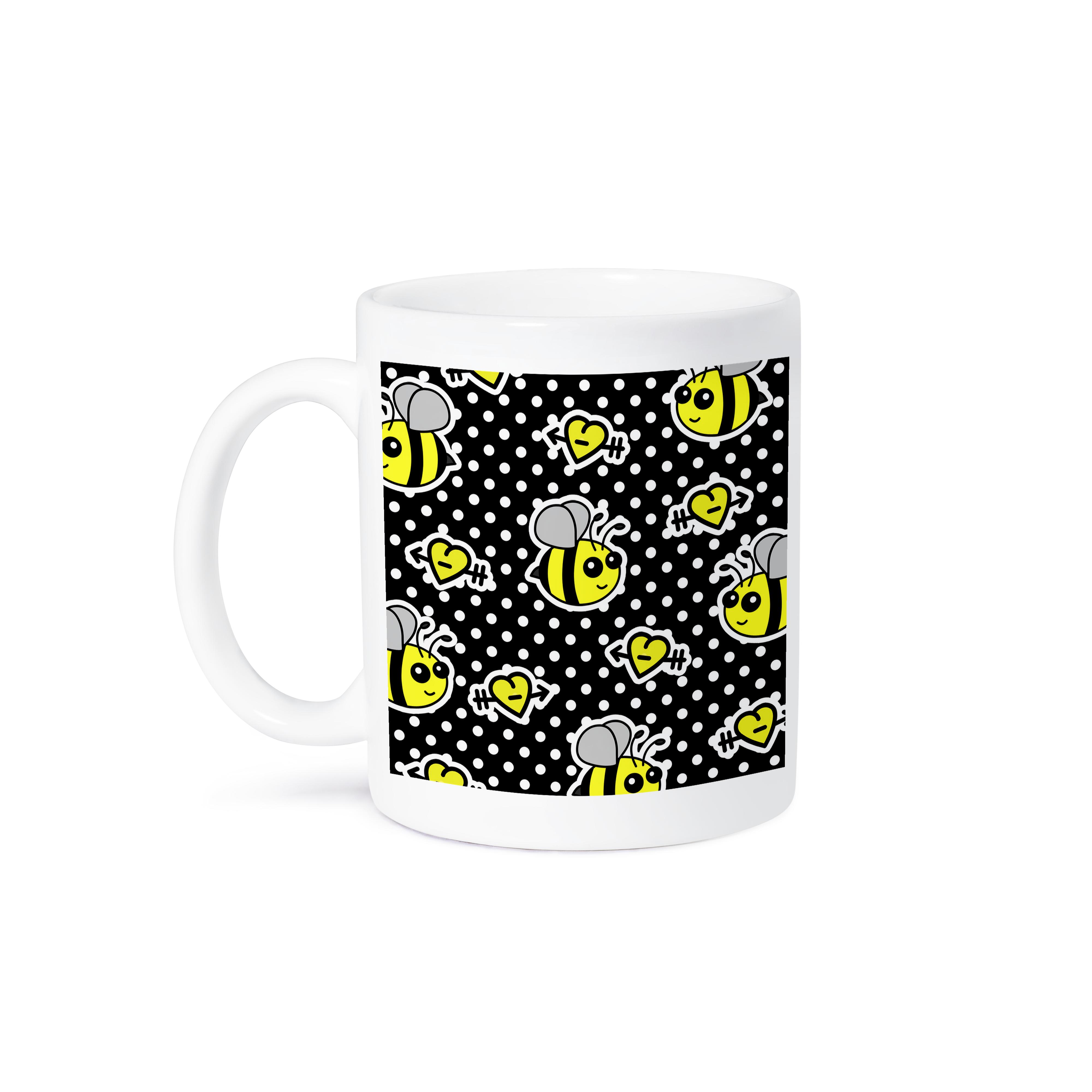 3dRose, Cute Yellow Bumble Bee Print on Black and White Polka Dots , Mug - Bild 29 von 99