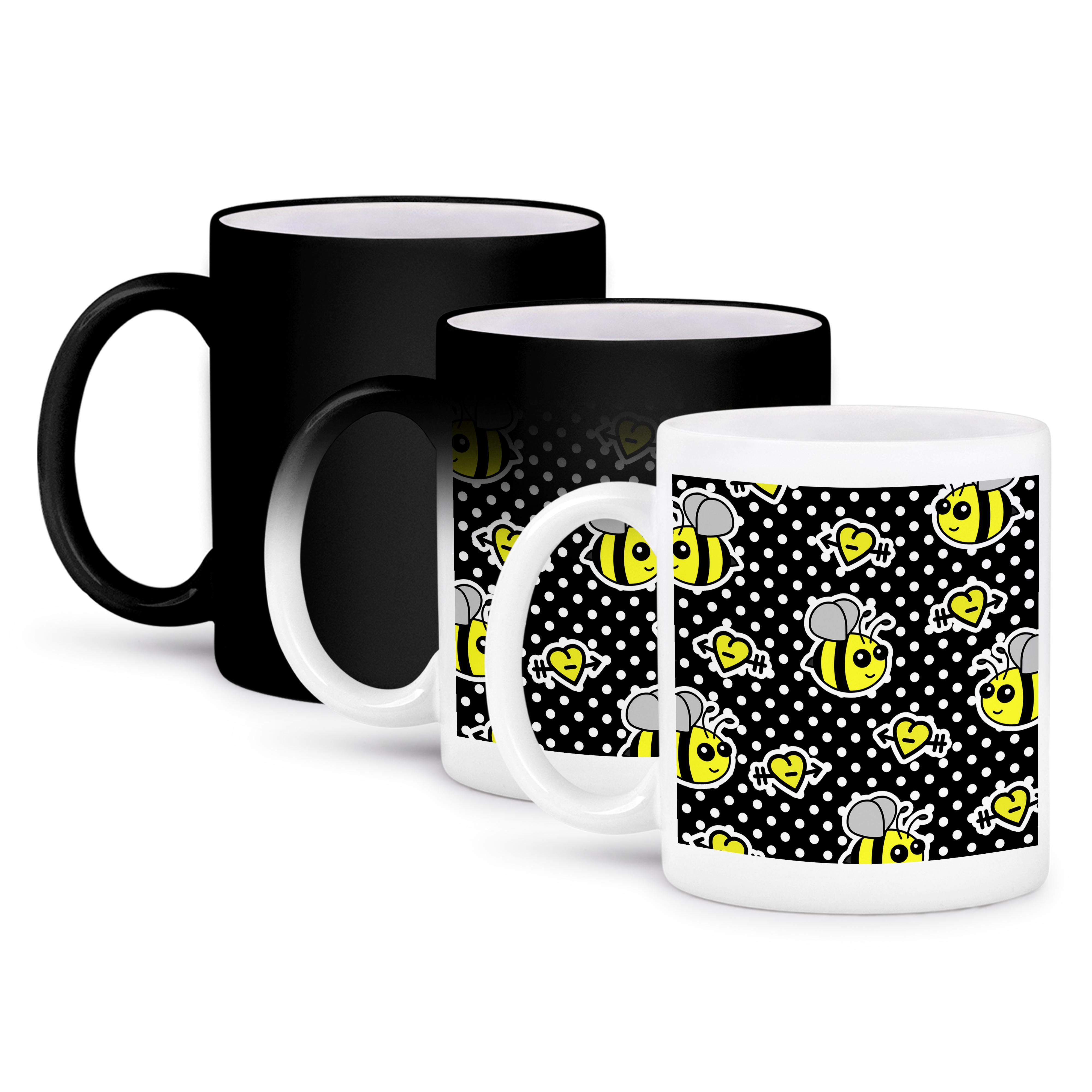 3dRose, Cute Yellow Bumble Bee Print on Black and White Polka Dots , Mug - Bild 57 von 99