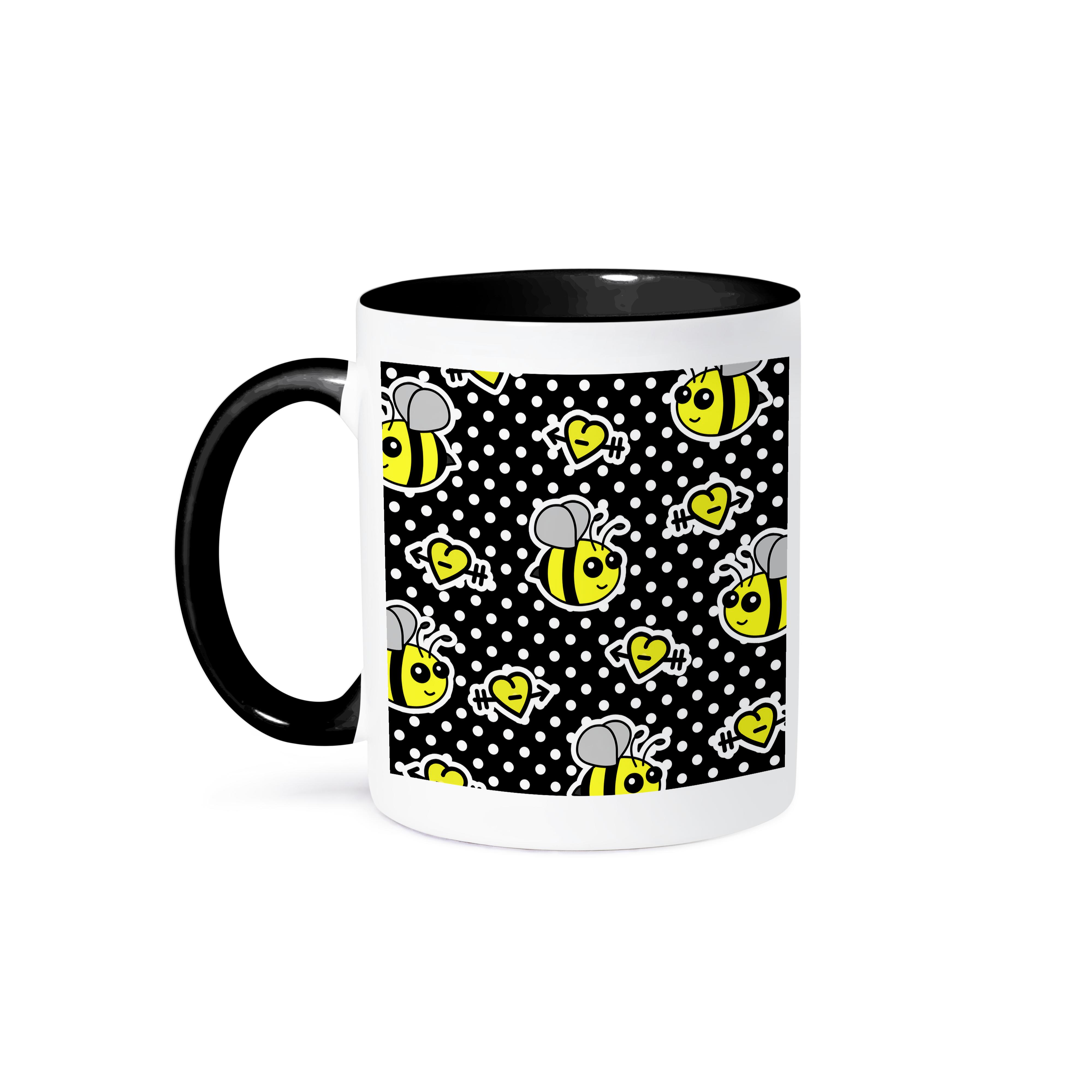 3dRose, Cute Yellow Bumble Bee Print on Black and White Polka Dots , Mug - Bild 15 von 99