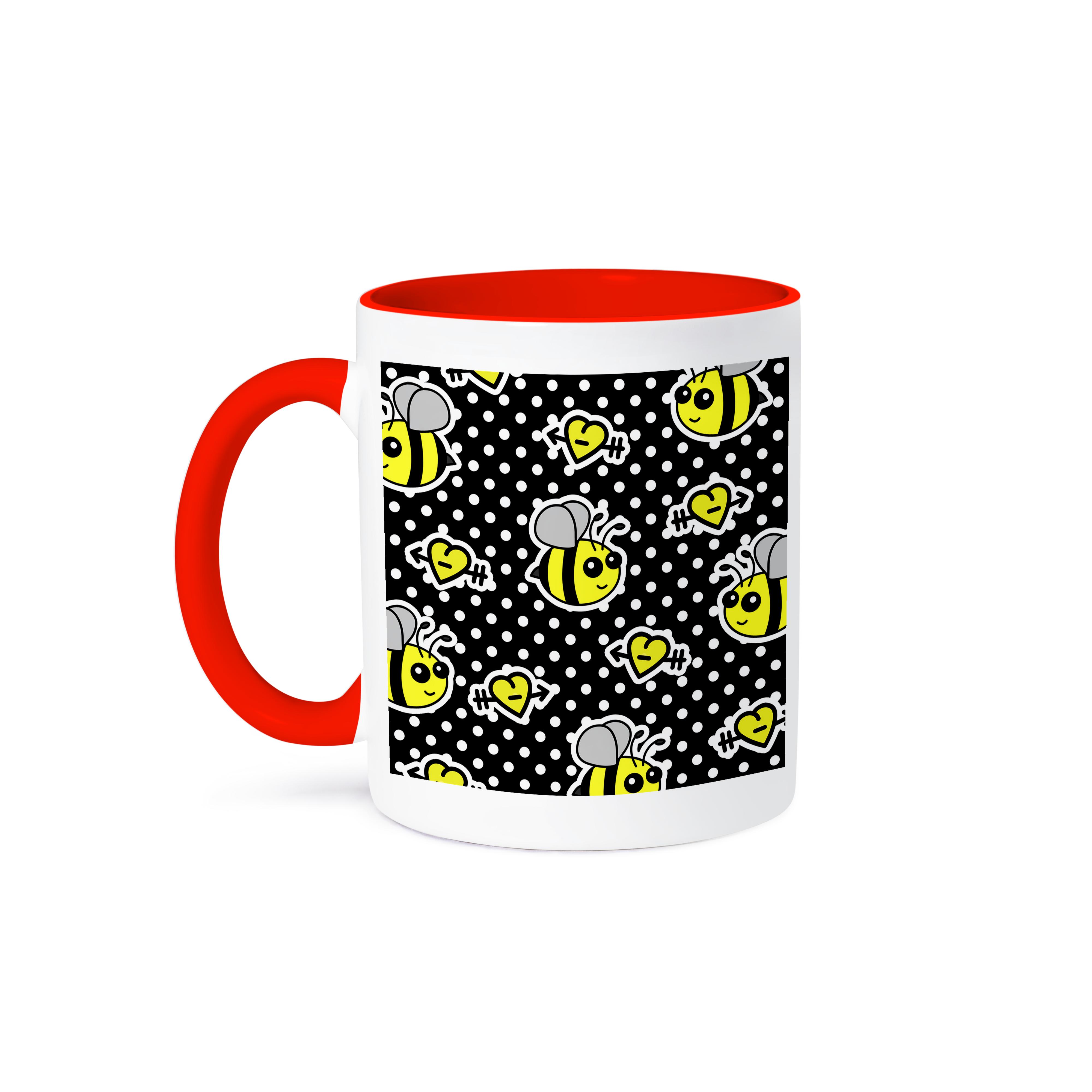 3dRose, Cute Yellow Bumble Bee Print on Black and White Polka Dots , Mug - Bild 8 von 99