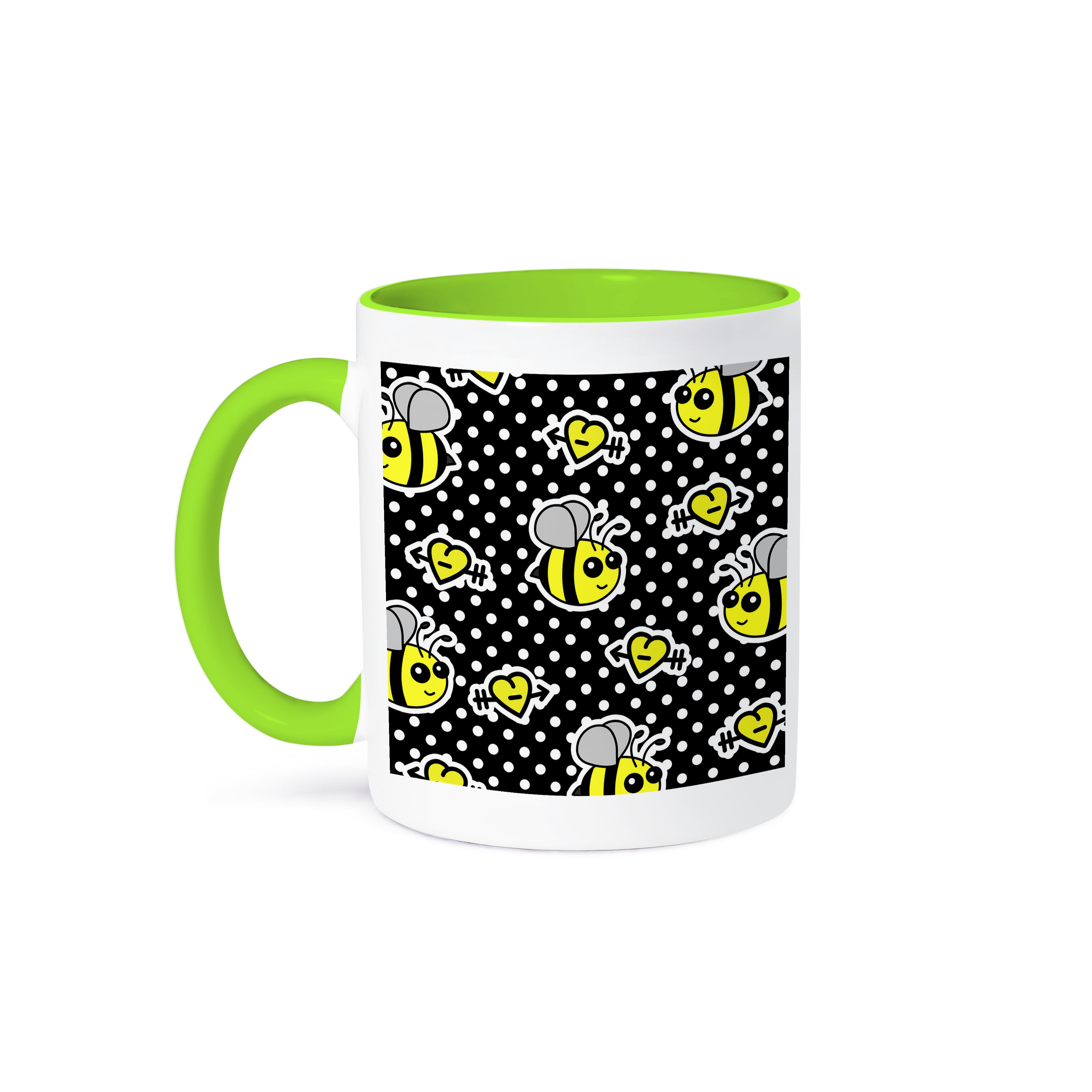 3dRose, Cute Yellow Bumble Bee Print on Black and White Polka Dots , Mug - Bild 79 von 99