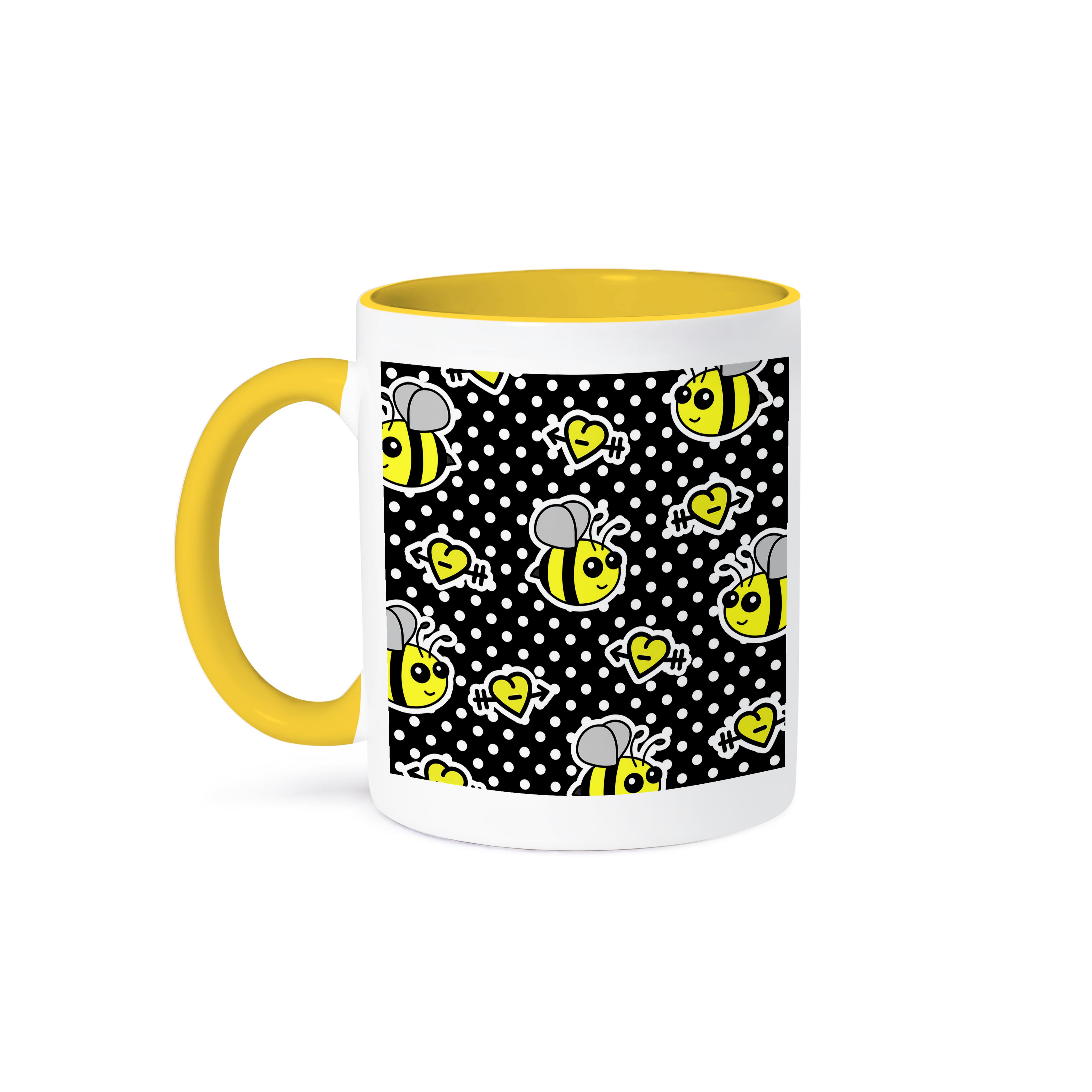 3dRose, Cute Yellow Bumble Bee Print on Black and White Polka Dots , Mug - Bild 36 von 99