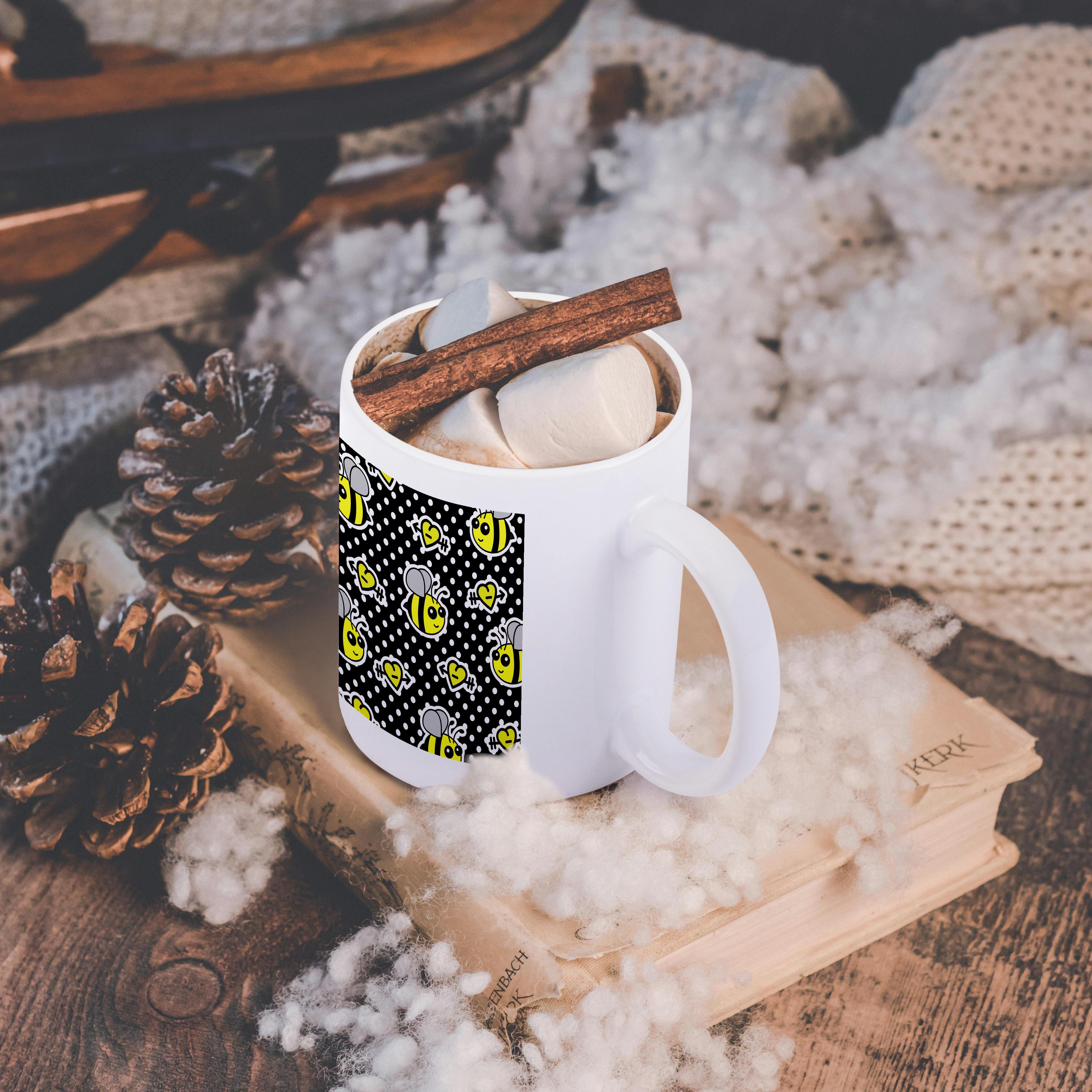 3dRose, Cute Yellow Bumble Bee Print on Black and White Polka Dots , Mug - Bild 33 von 99