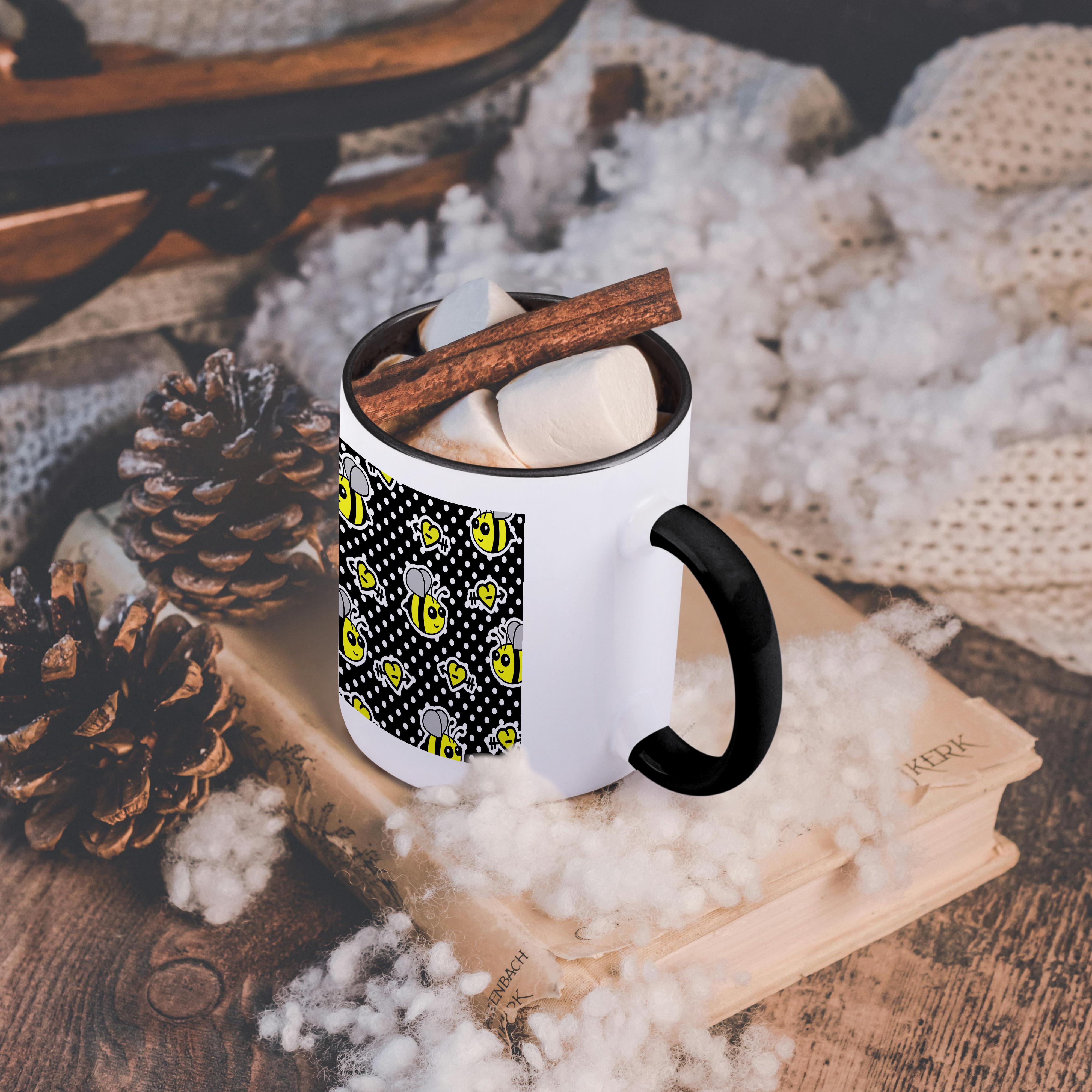 3dRose, Cute Yellow Bumble Bee Print on Black and White Polka Dots , Mug - Bild 19 von 99