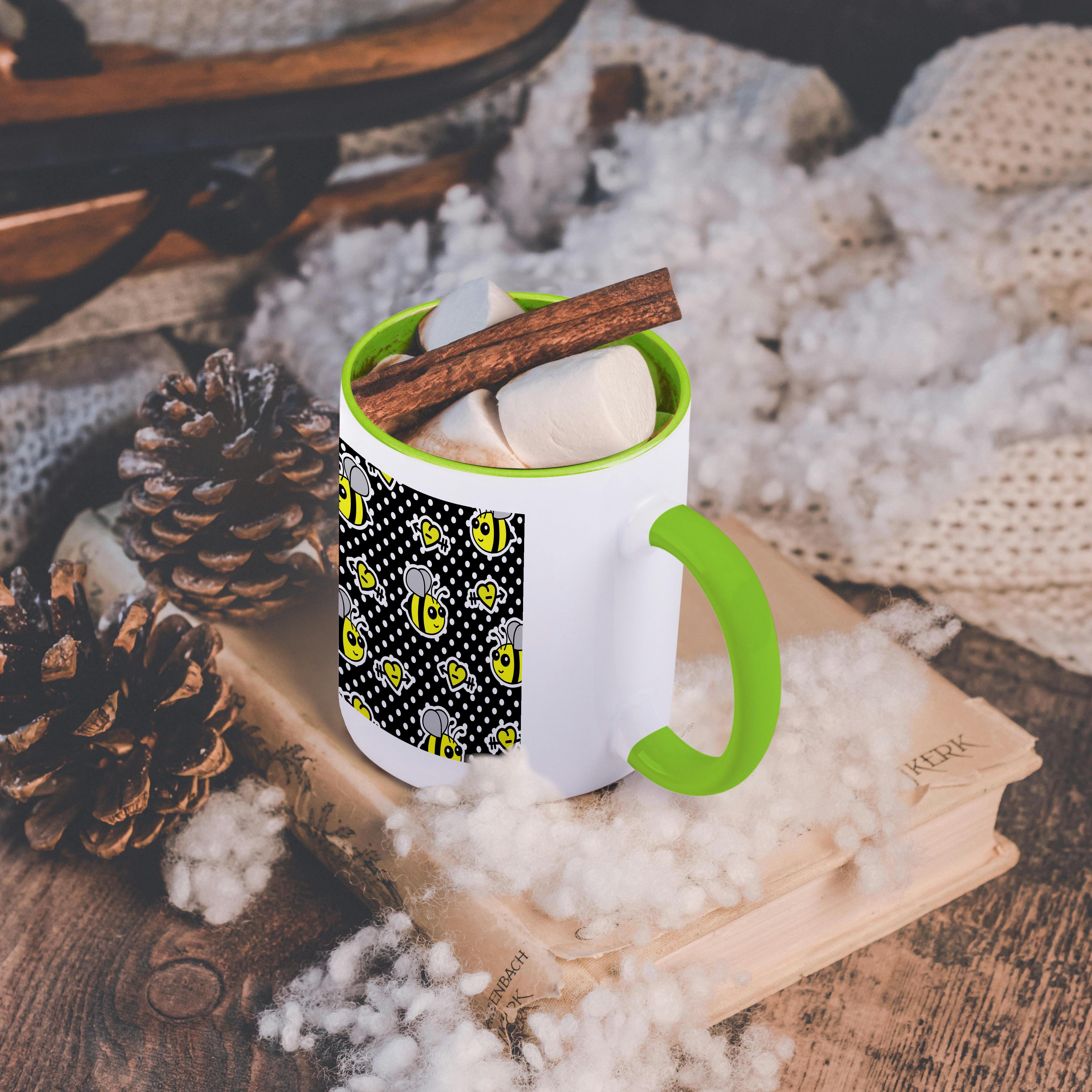 3dRose, Cute Yellow Bumble Bee Print on Black and White Polka Dots , Mug - Bild 83 von 99