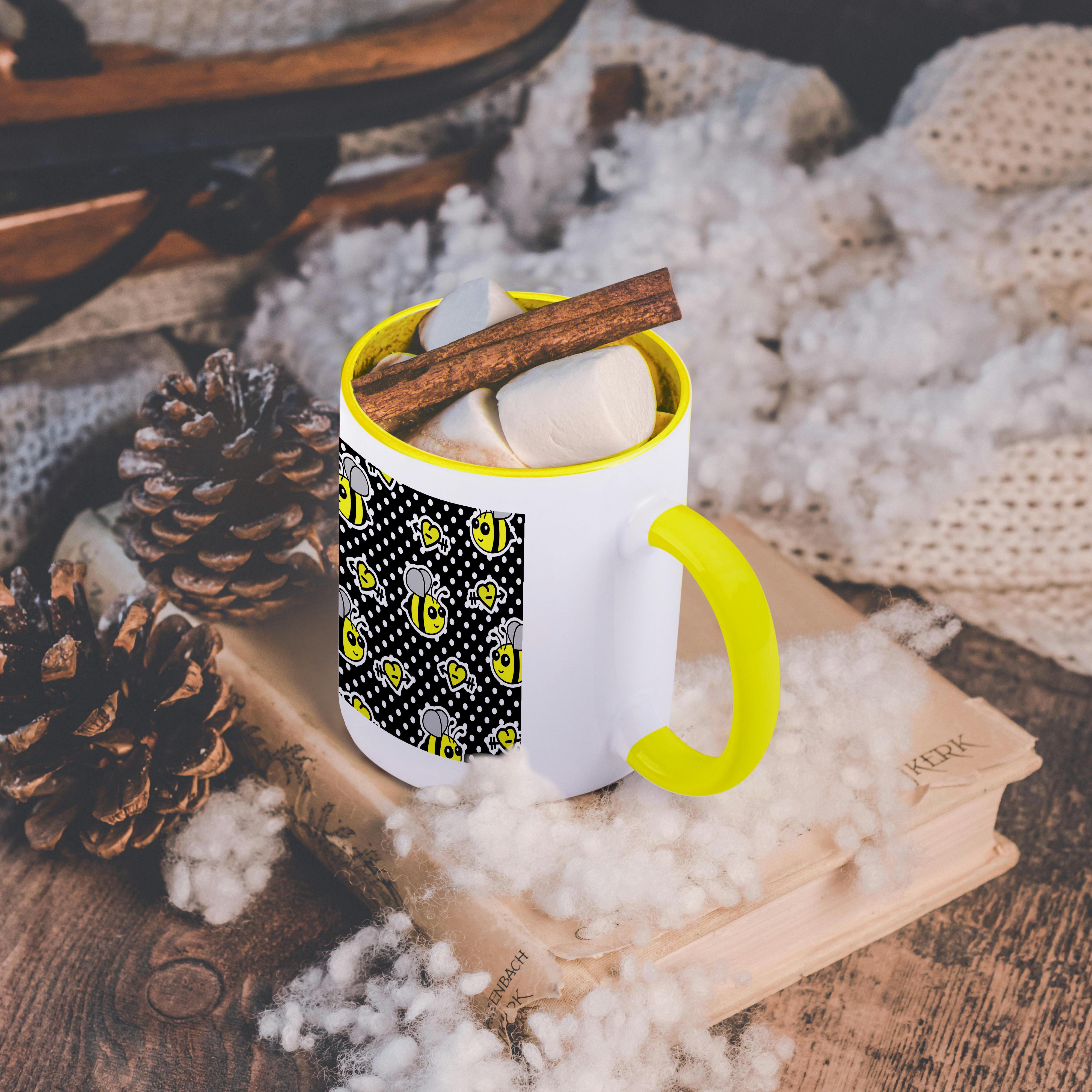 3dRose, Cute Yellow Bumble Bee Print on Black and White Polka Dots , Mug - Bild 40 von 99