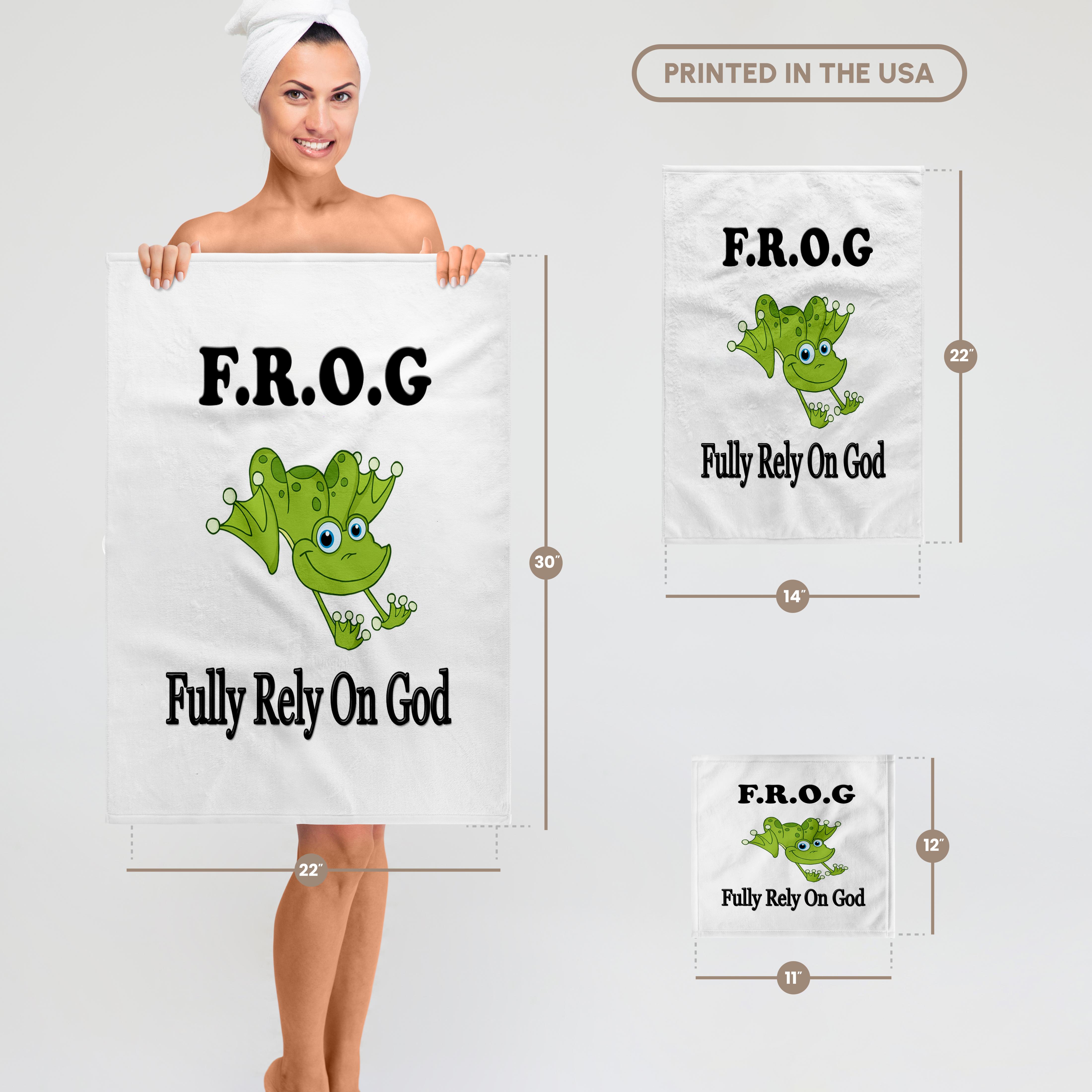 3dRose, FROG fully rely on god, Towel