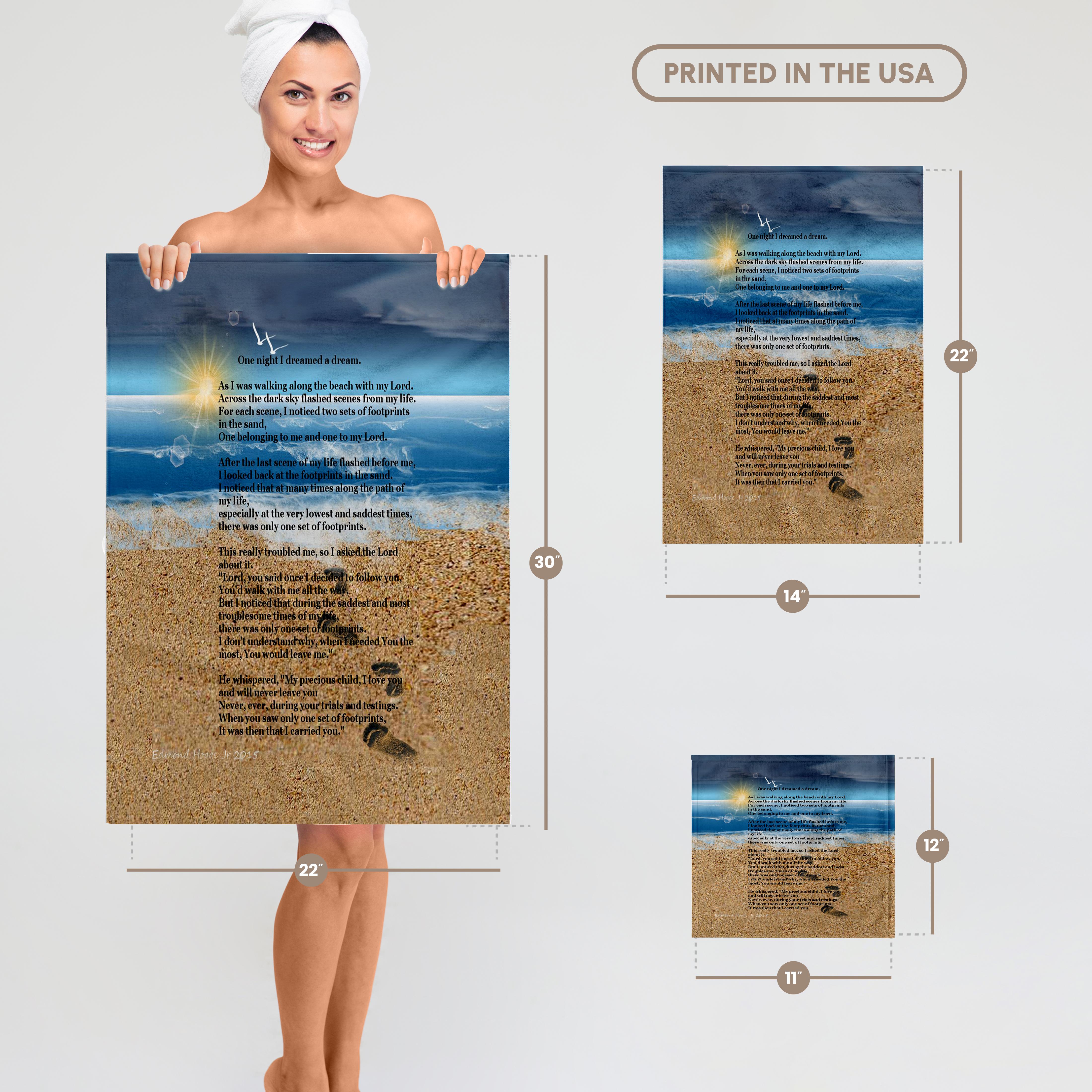 3dRose, Footprints in the Sand on Beach with Poem, Towel