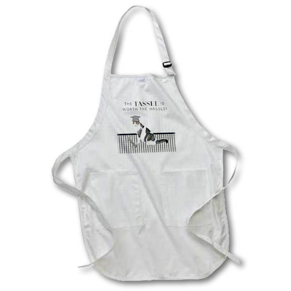 Apron - Black and White Cat, Cap and Diploma ,Tassel Worth the Hassle Graduation Design