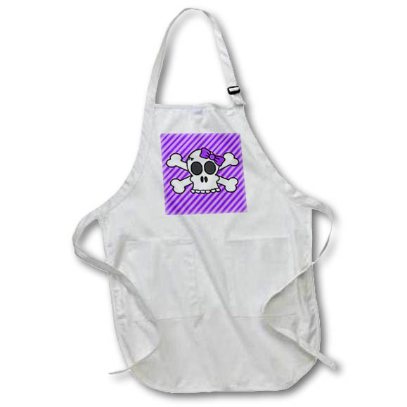 Apron - Cute Goth Punk Girl Skull with Bow and Crossbones Purple Stripes Designs Gothic