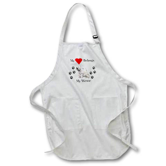 Apron - Image of Westie With Red Heart And Paw Prints Dog Lovers Décor
