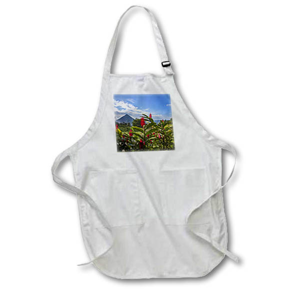 Apron - Arenal Volcano in Costa Rica with tropical flowers. Costa Rica