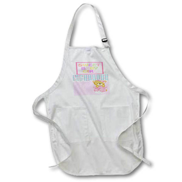 Apron - Image of Pink Dots Plaid And Teddy Bear Words Sweet Baby Girl lens Art by Florene - New Baby