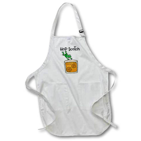 Apron - Funny Cute Frog Jumping into Scotch Whiskey Glass Hop Scotch Pun Funny
